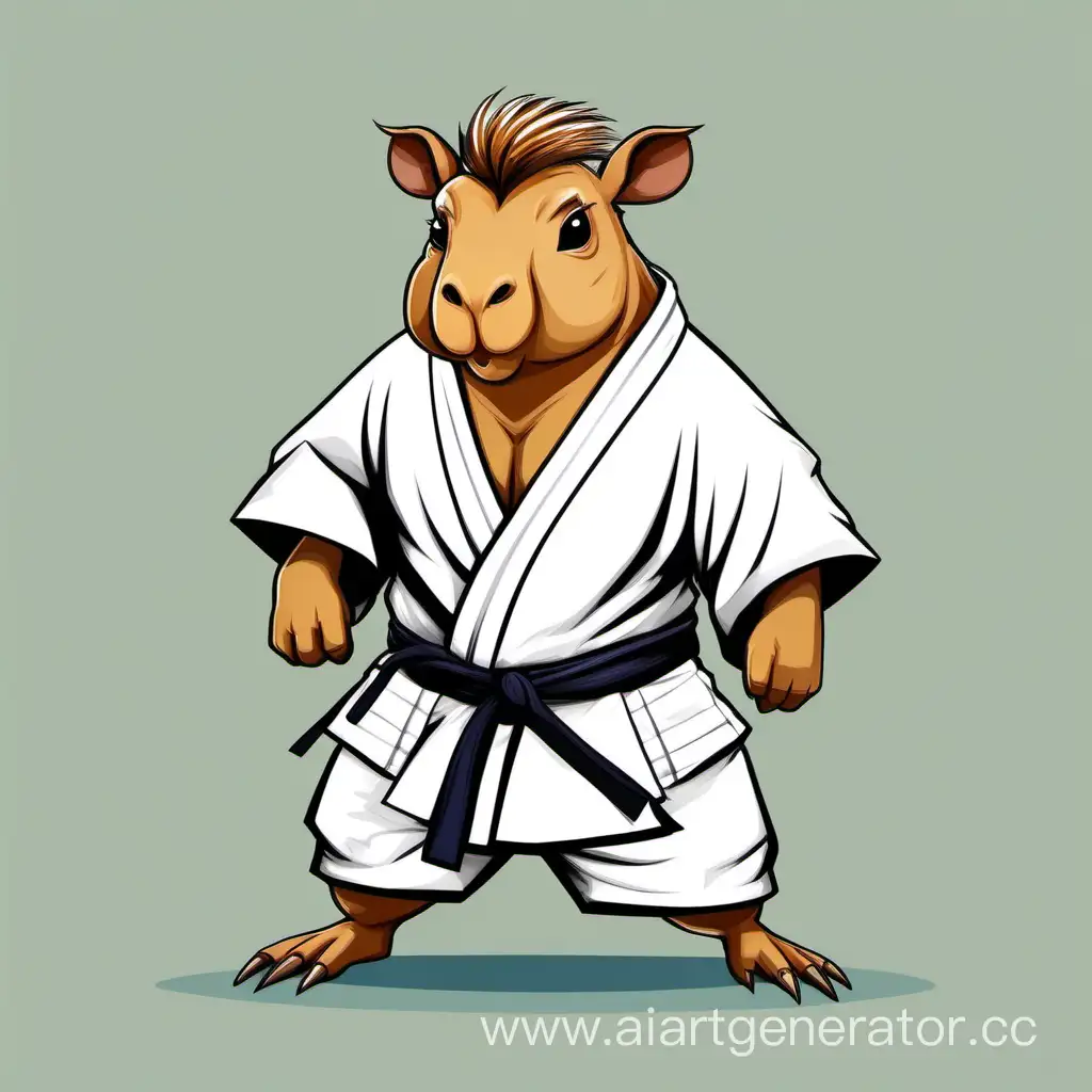 Cartoon-Capybara-Master-Martial-Arts-in-a-Stylish-White-Kimono