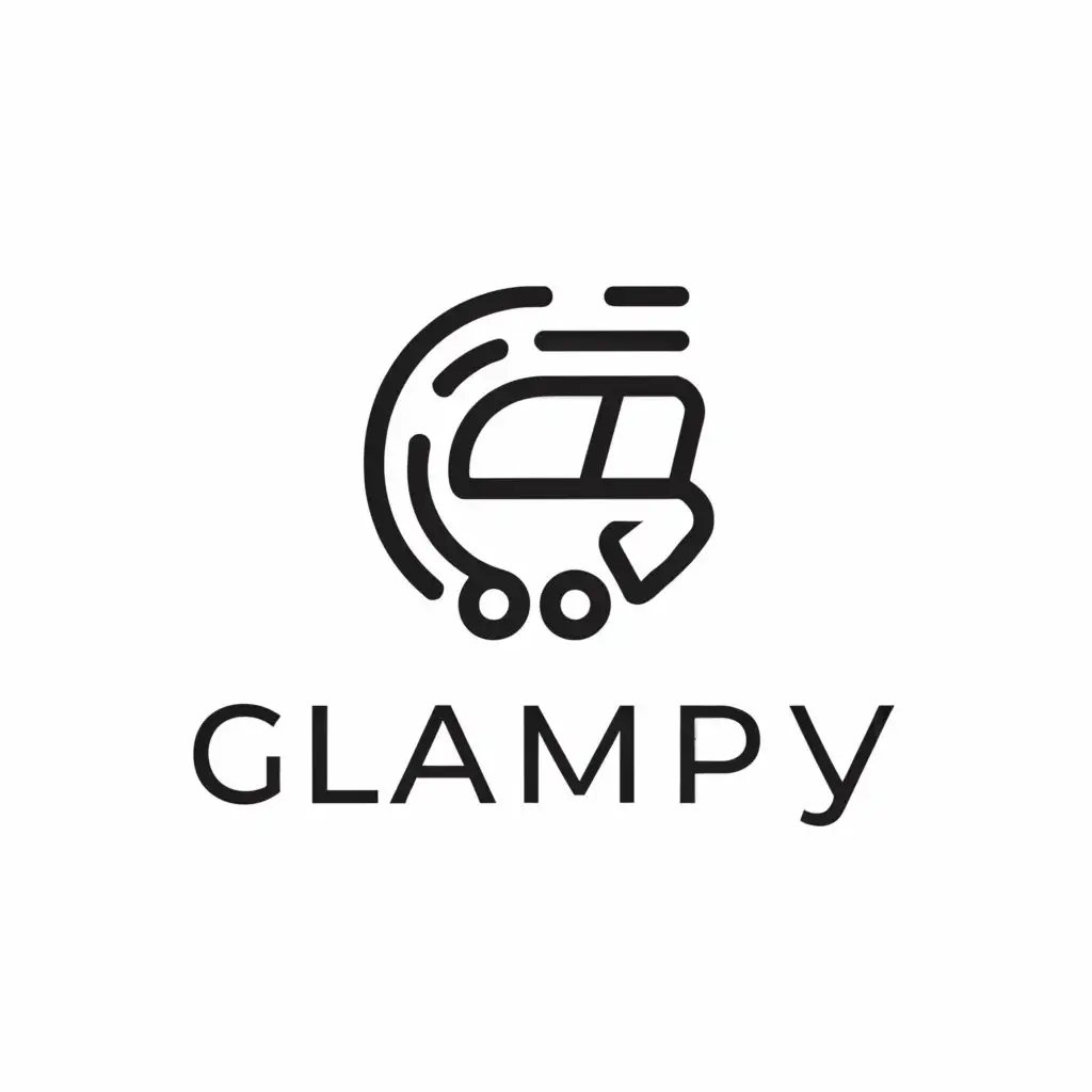 a logo design,with the text "Glampy", main symbol:In "G" symbol insert a minilastic Car.,Minimalistic,be used in Automotive industry,clear background