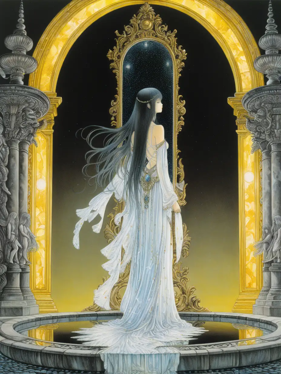 Enchanting Dark Fantasy Art Iridescent Girl and Goddess in White