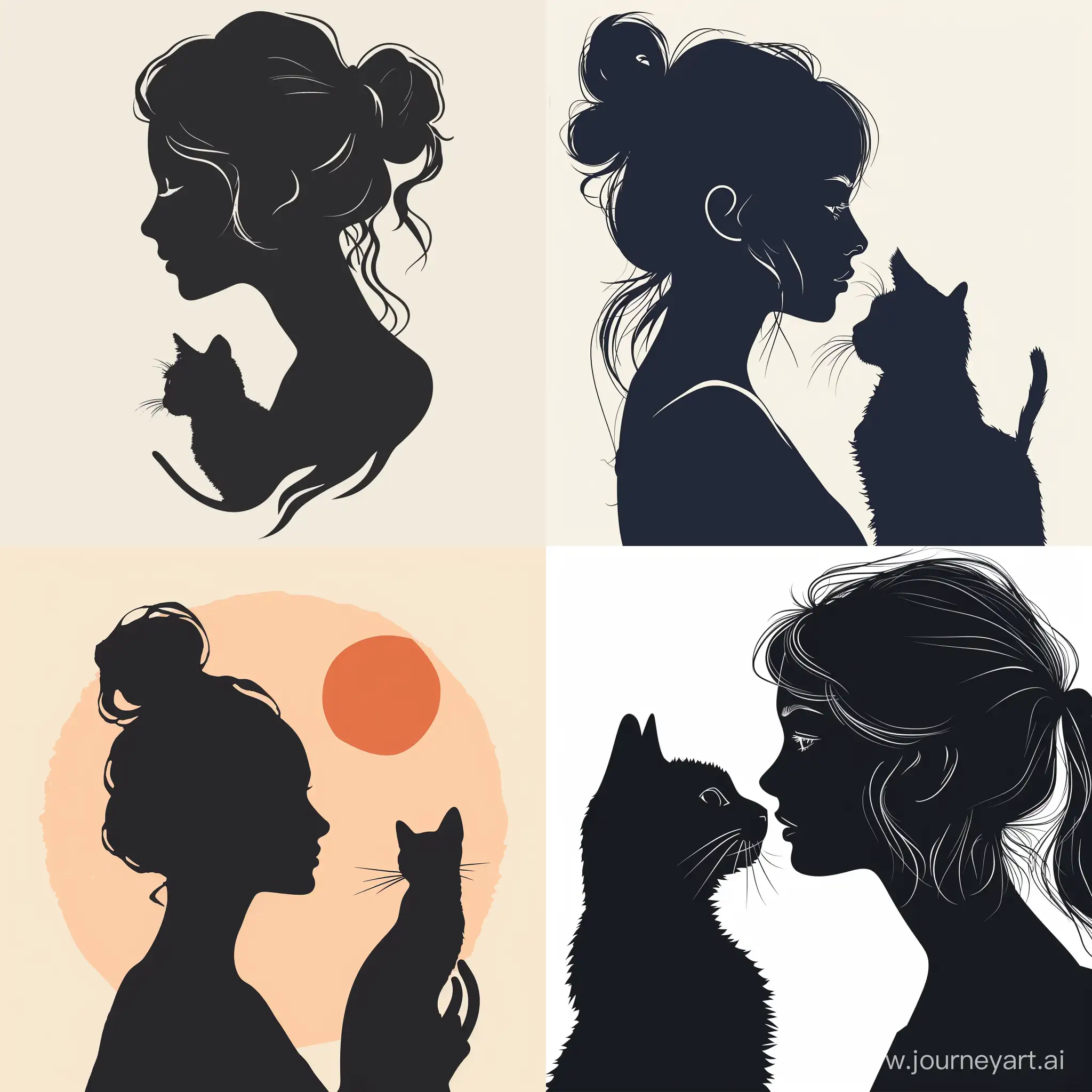 Minimalist-Profile-of-Girl-with-Cat-Silhouettes