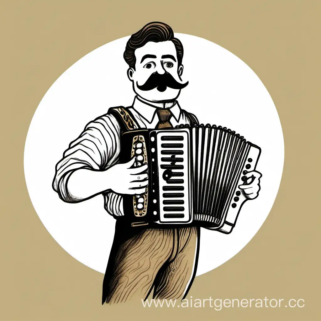 draw a man with big mustaches and an accordion in his hands