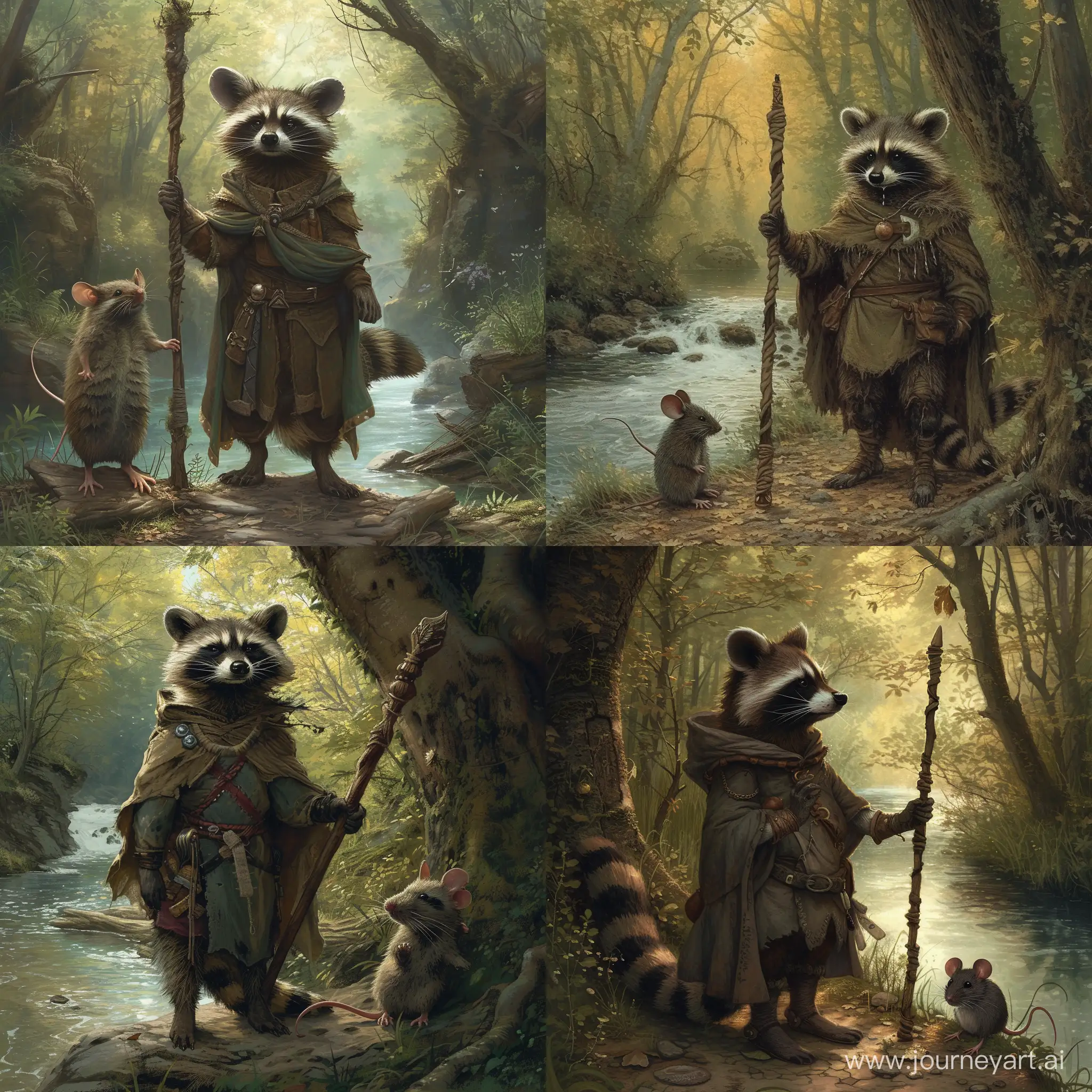 Enigmatic-Raccoon-Shaman-with-Mouse-Companion-by-the-River