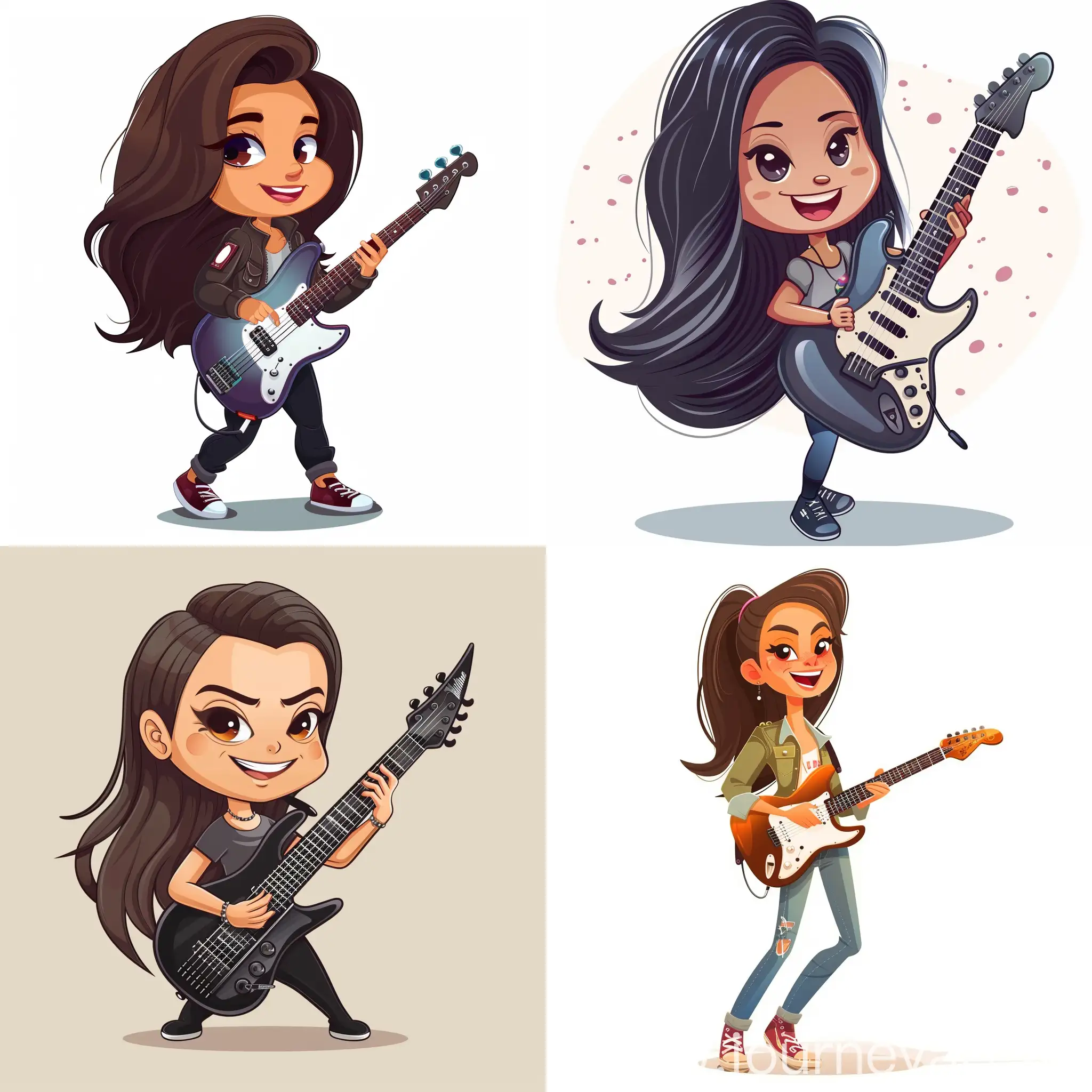a cartoon character of a young woman with a beautiful electro-guitar in your hands