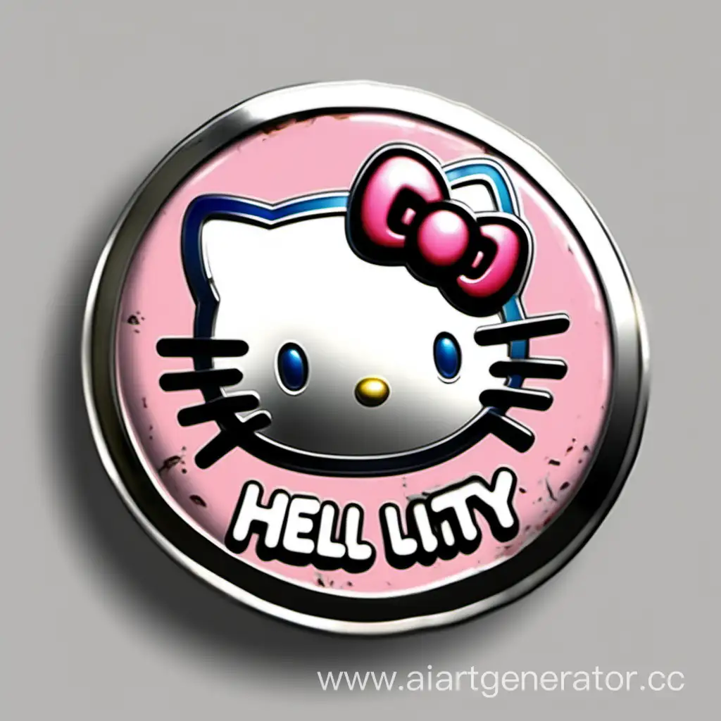 old vintage metallic badge hello kitty, photo realist