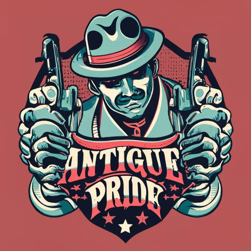 logo, GANGSTER, with the text "ANTIQUE PRIDE", typography