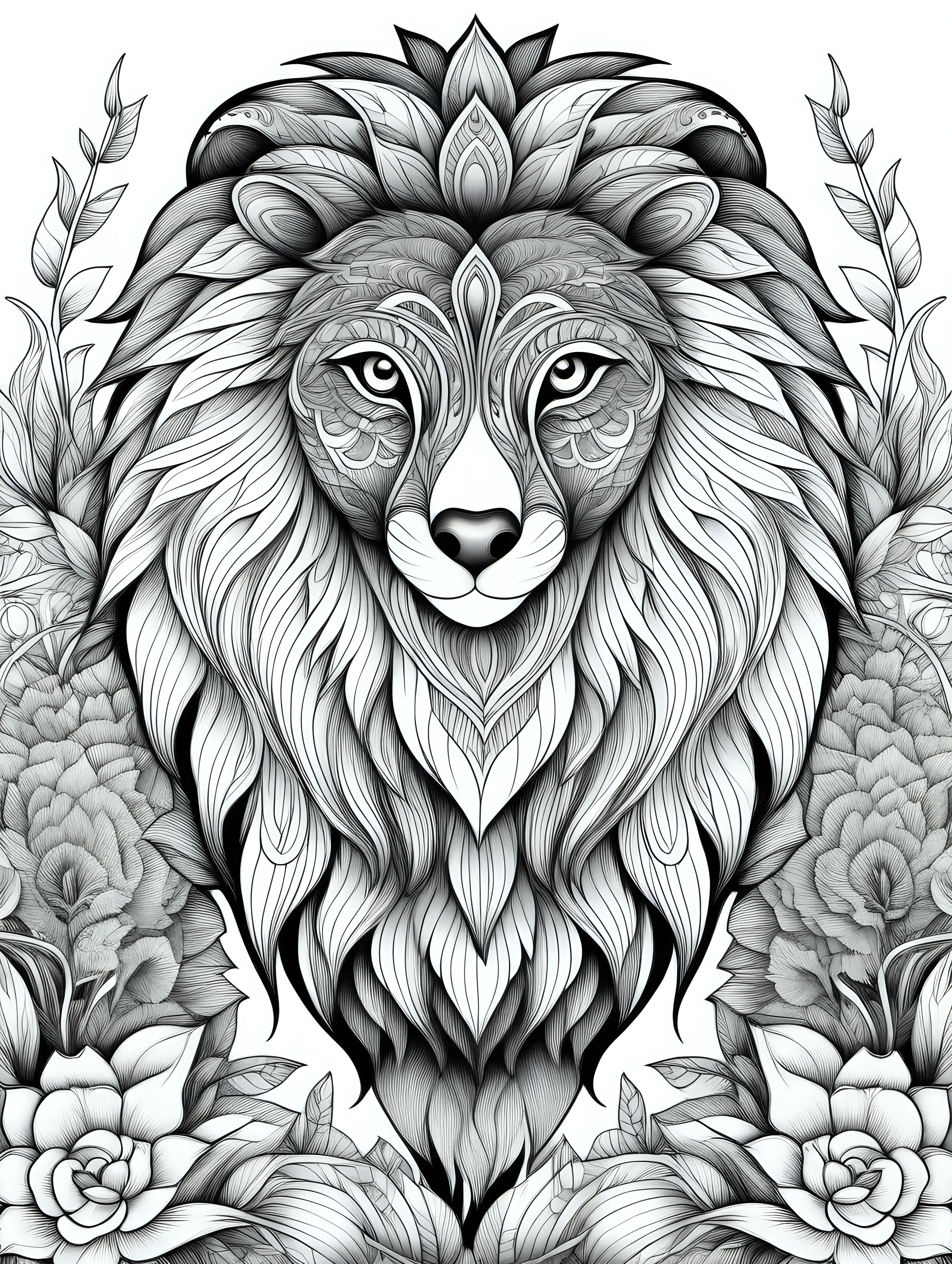 Detailed Animal Coloring Pages for Adults Intricate BlackandWhite Designs on a Clean White Background
