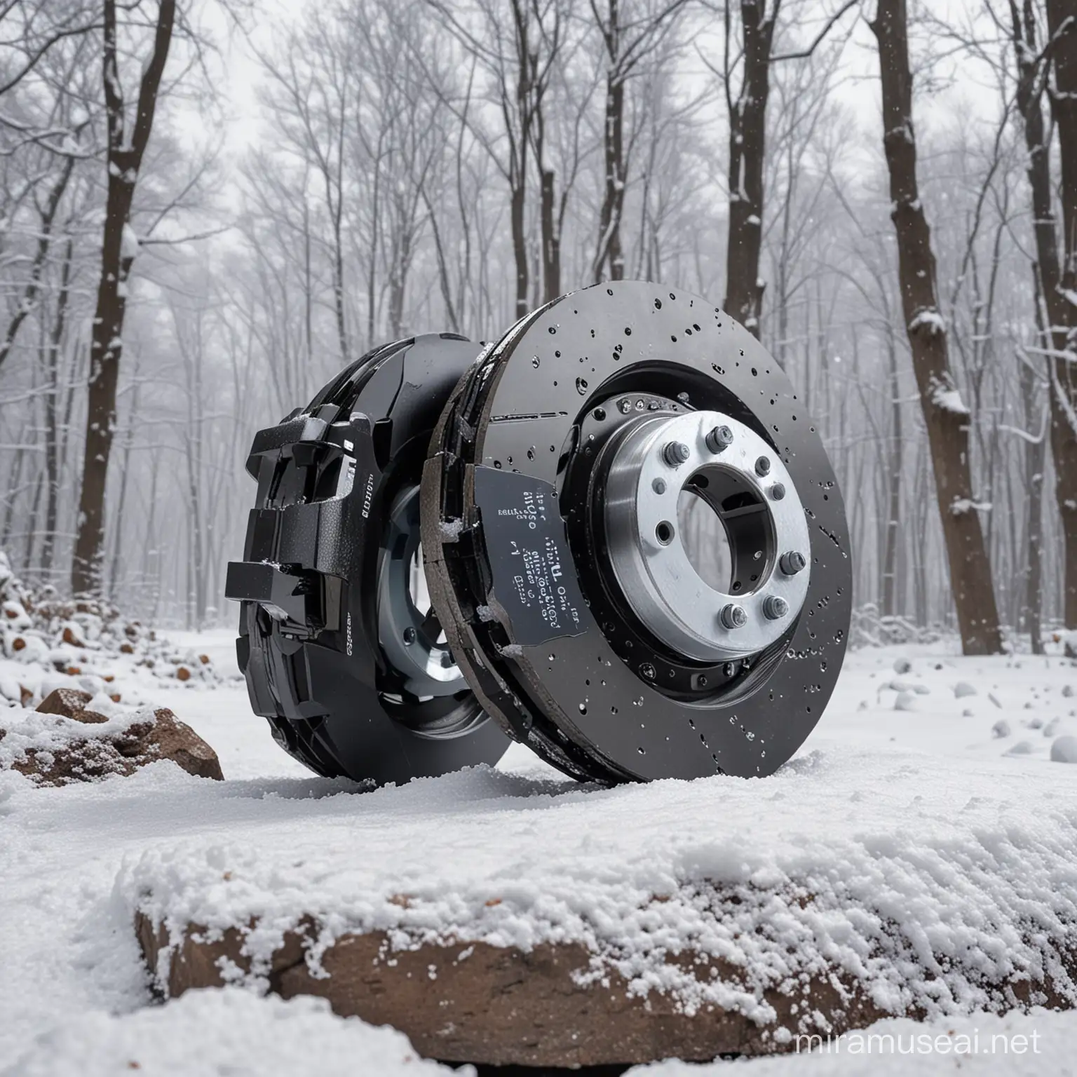陶瓷倒角刹车片，在雪地的场景