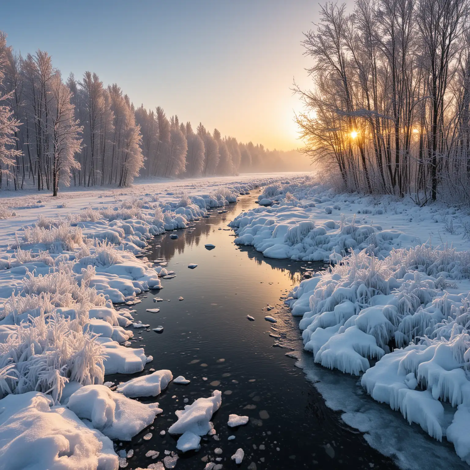 Charming Winter Scene Snow and Ice Landscape