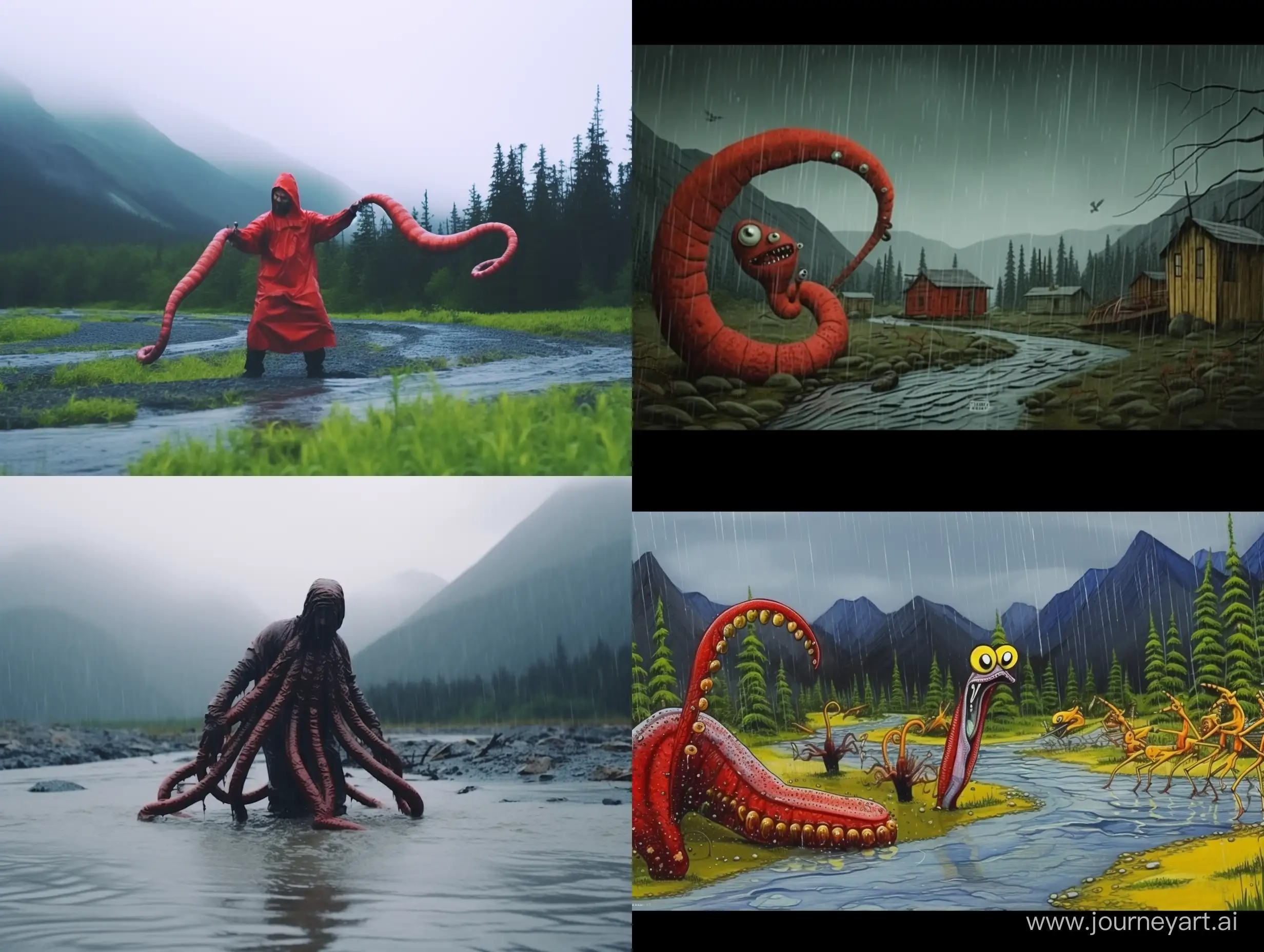 Energetic-Worm-Dancing-Amidst-Rain-in-Alaskan-Landscape