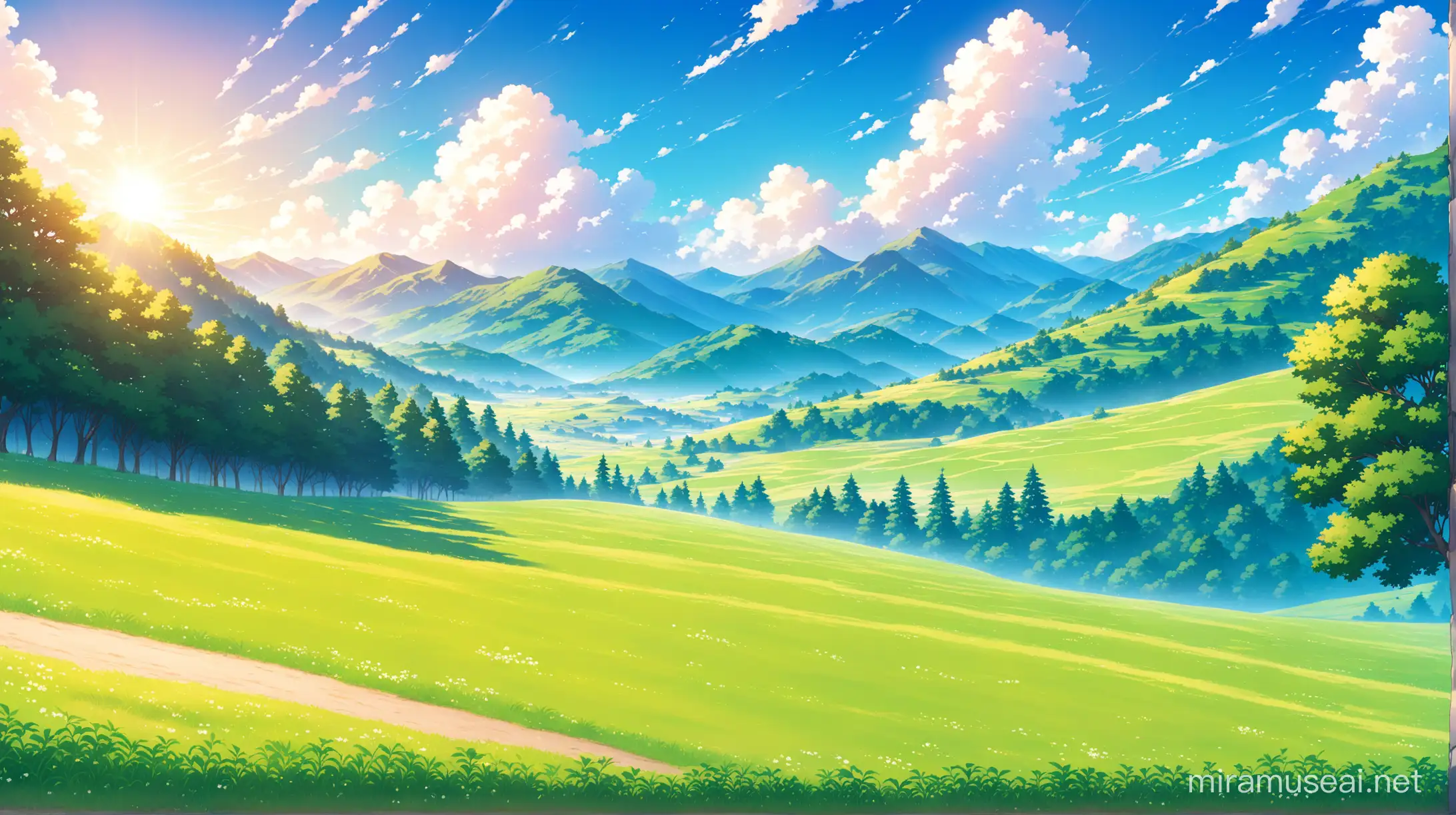 anime background, day light, cute nature, high resolution
