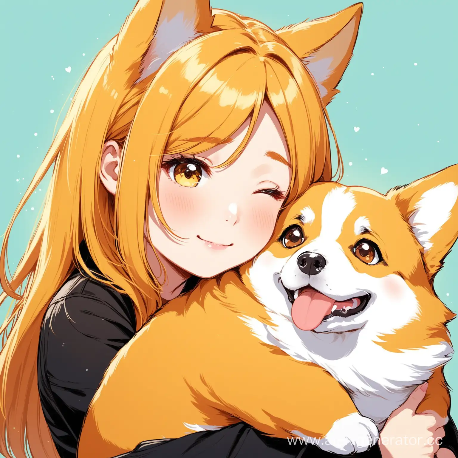 DarkYellow-Haired-Girl-Embracing-a-Corgi