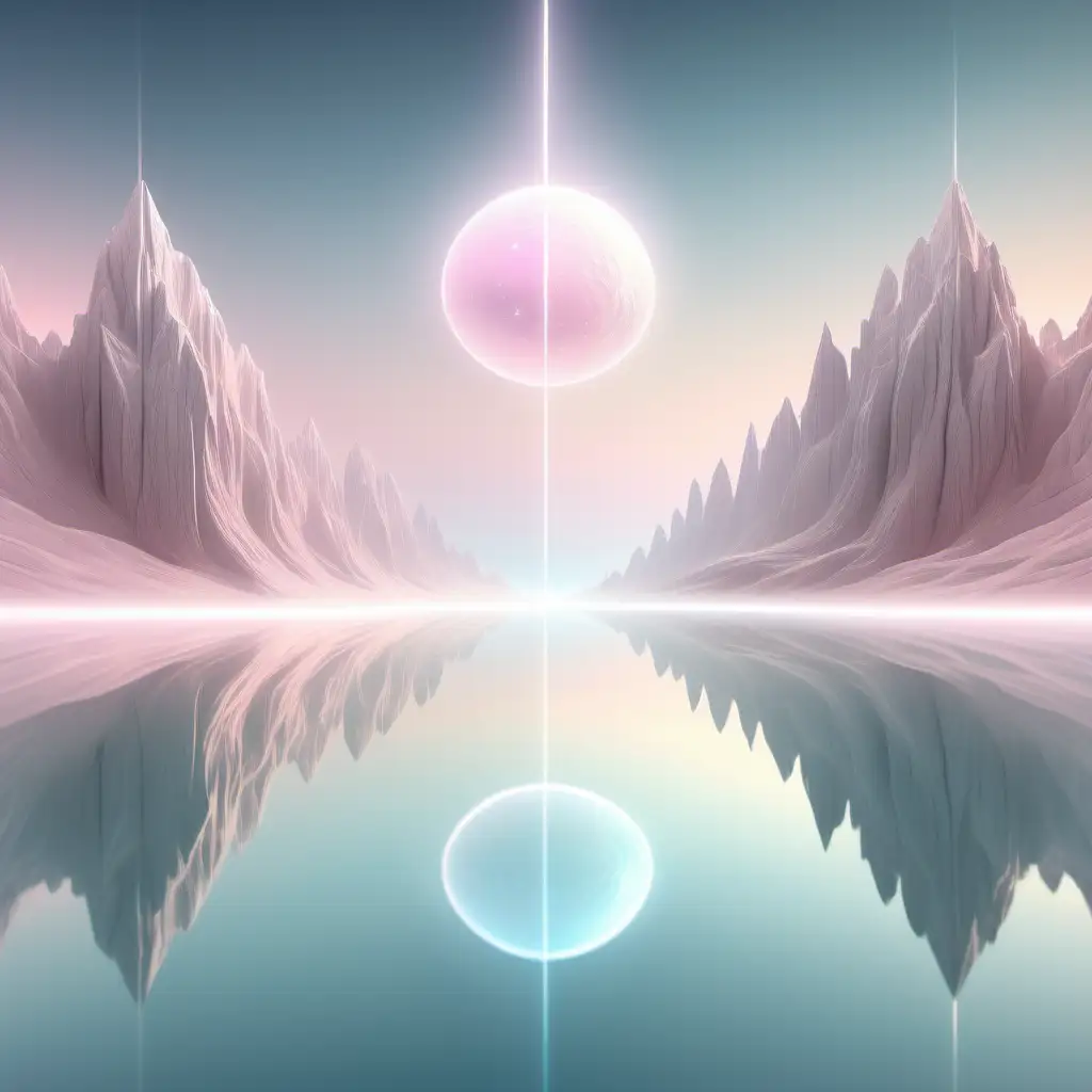 an etheric landscape of space and water  with soft colors in a dreamy vibe as a mirror image