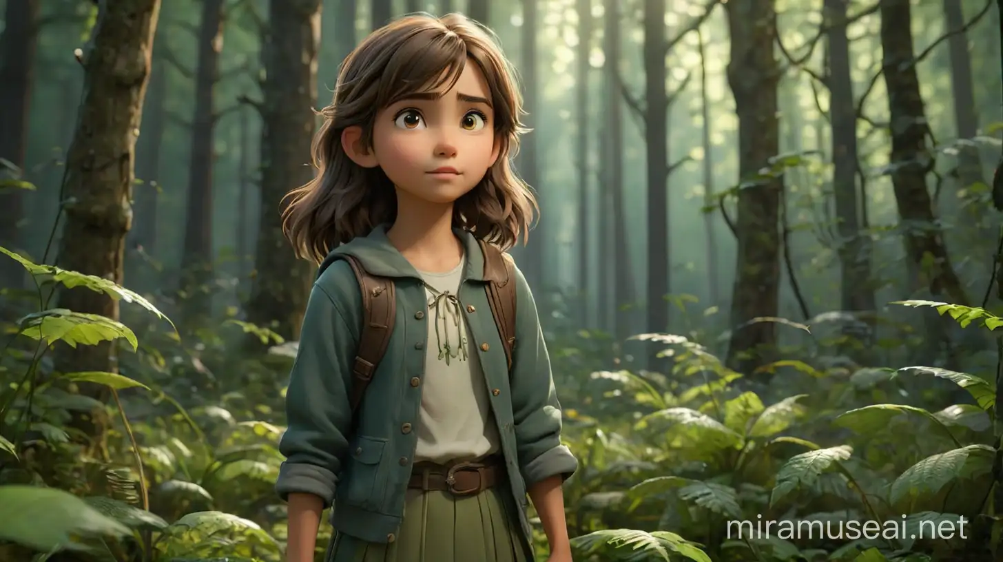 /imagine prompt: 3D animation, personality:  young girl, standing in the magical forest. unreal engine, hyper-real --q 2 --v 5.2 --ar 16:9