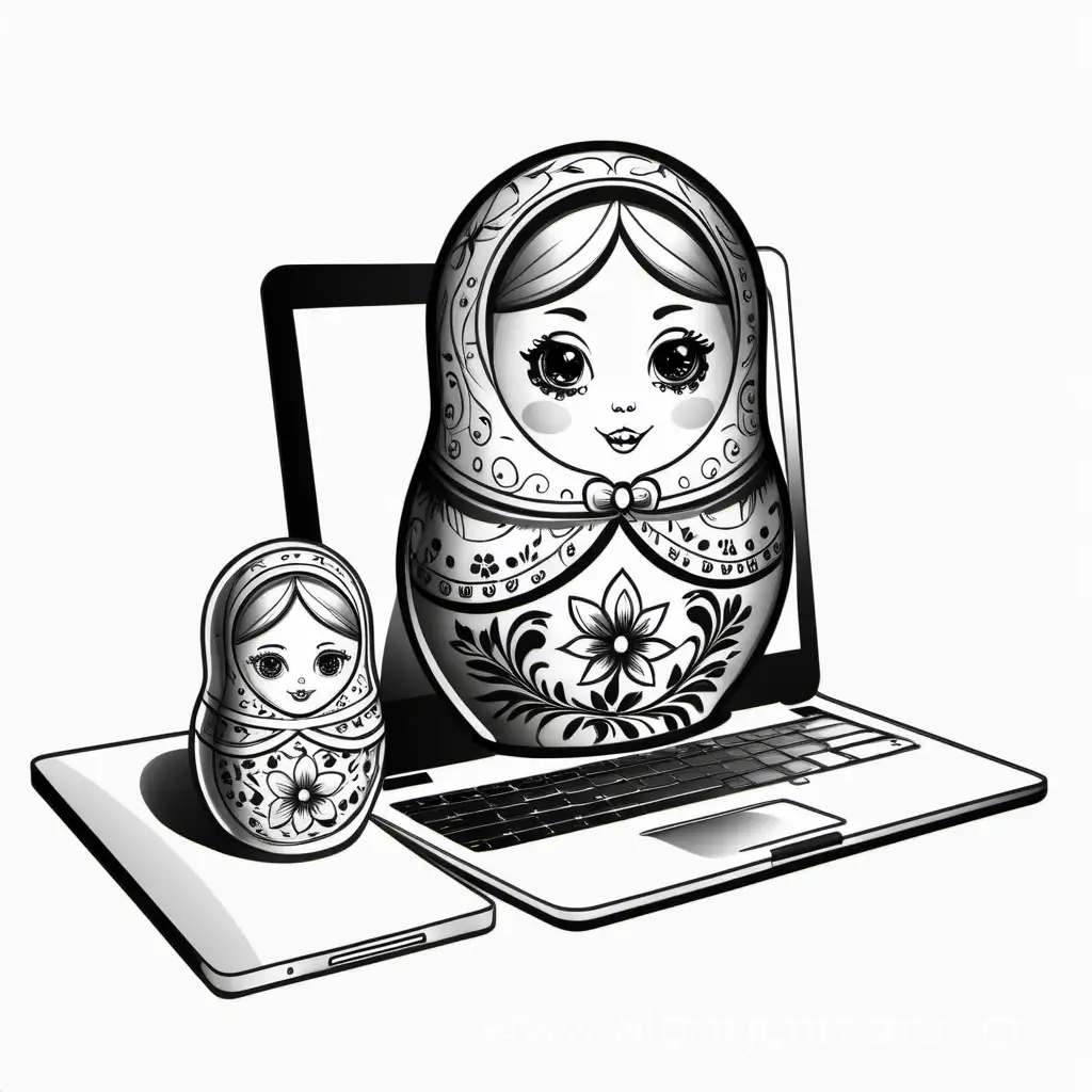 Matryoshka-Doll-with-Laptop-on-Transparent-Background-Pencil-Drawing