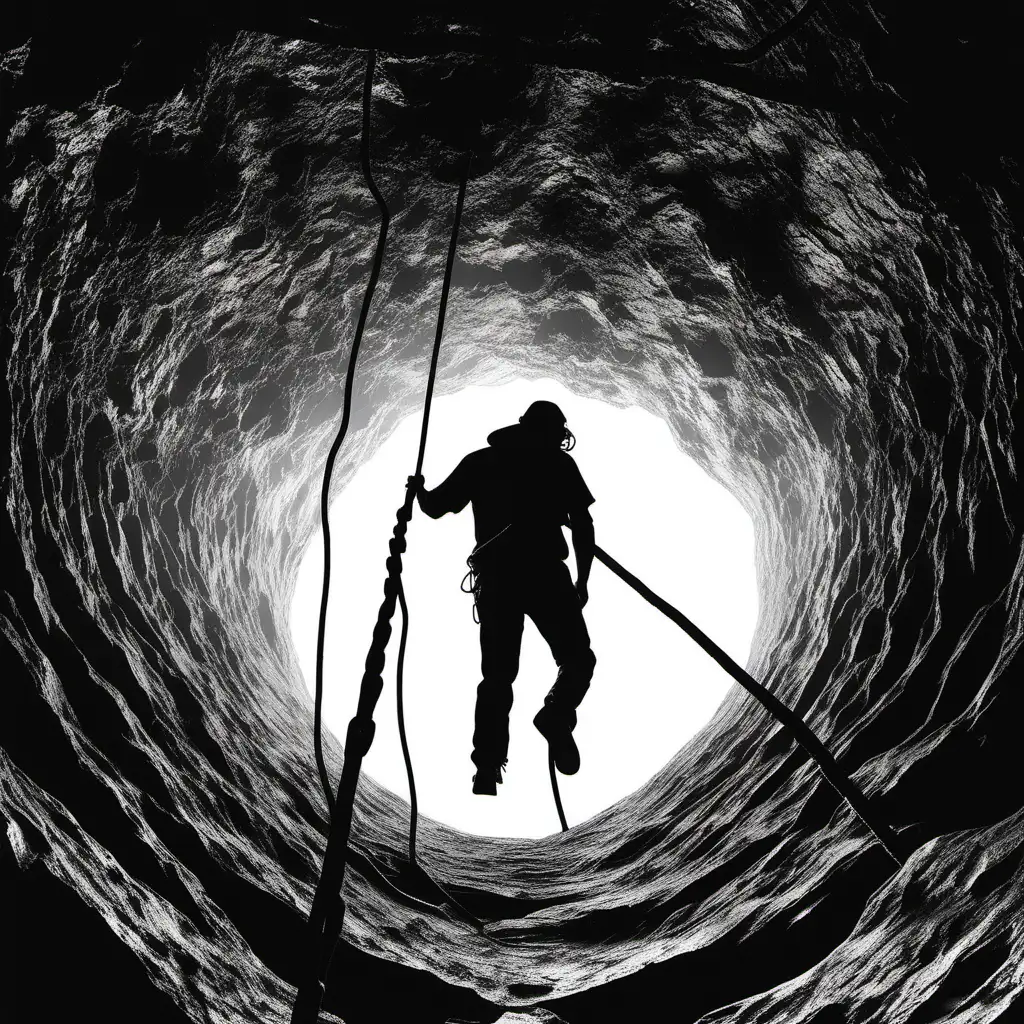 Silhouette of Man Climbing from Deep Pit Intriguing Album Cover