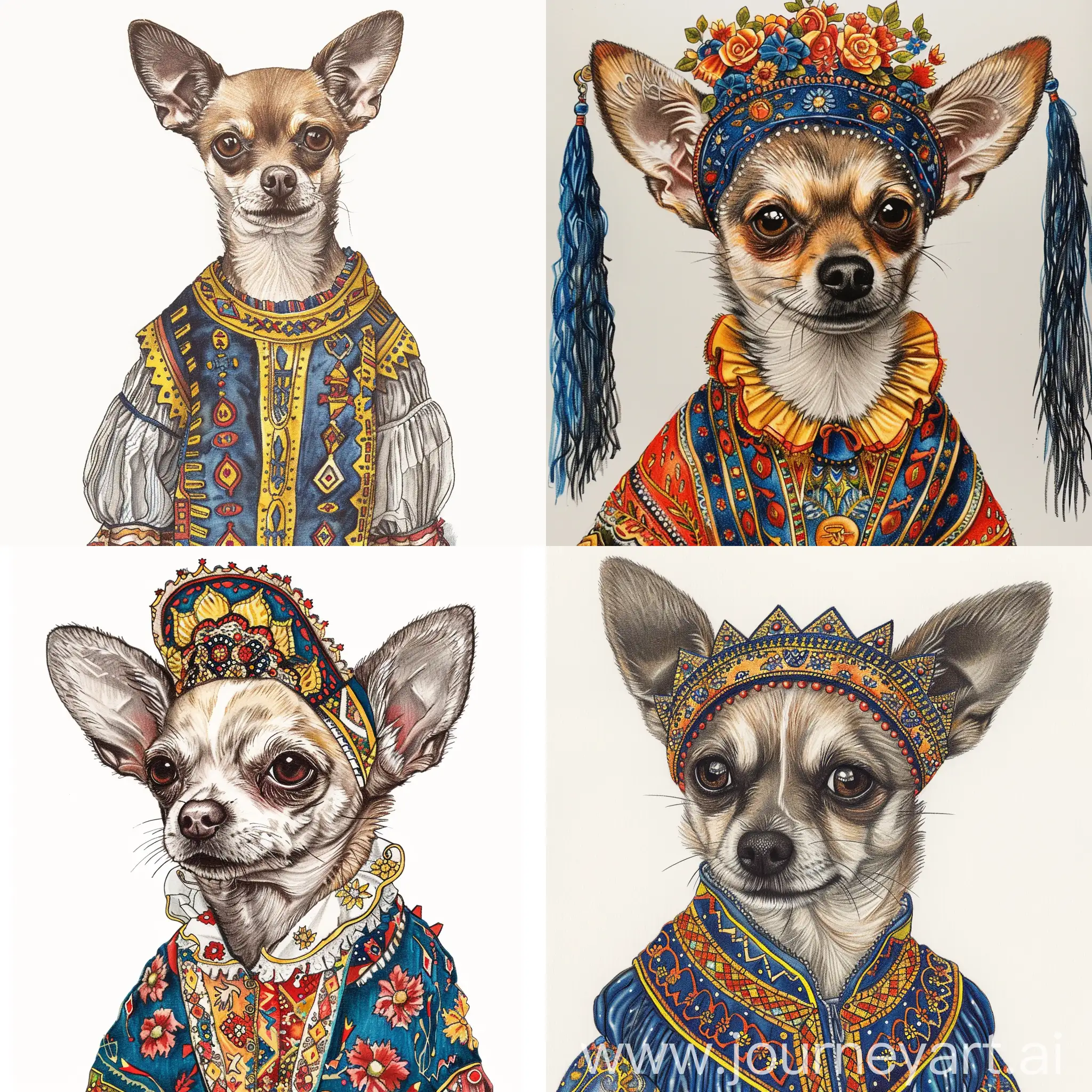 Нарисуй собаку чихуа хуа кобеля в украйнском национальном костюме 