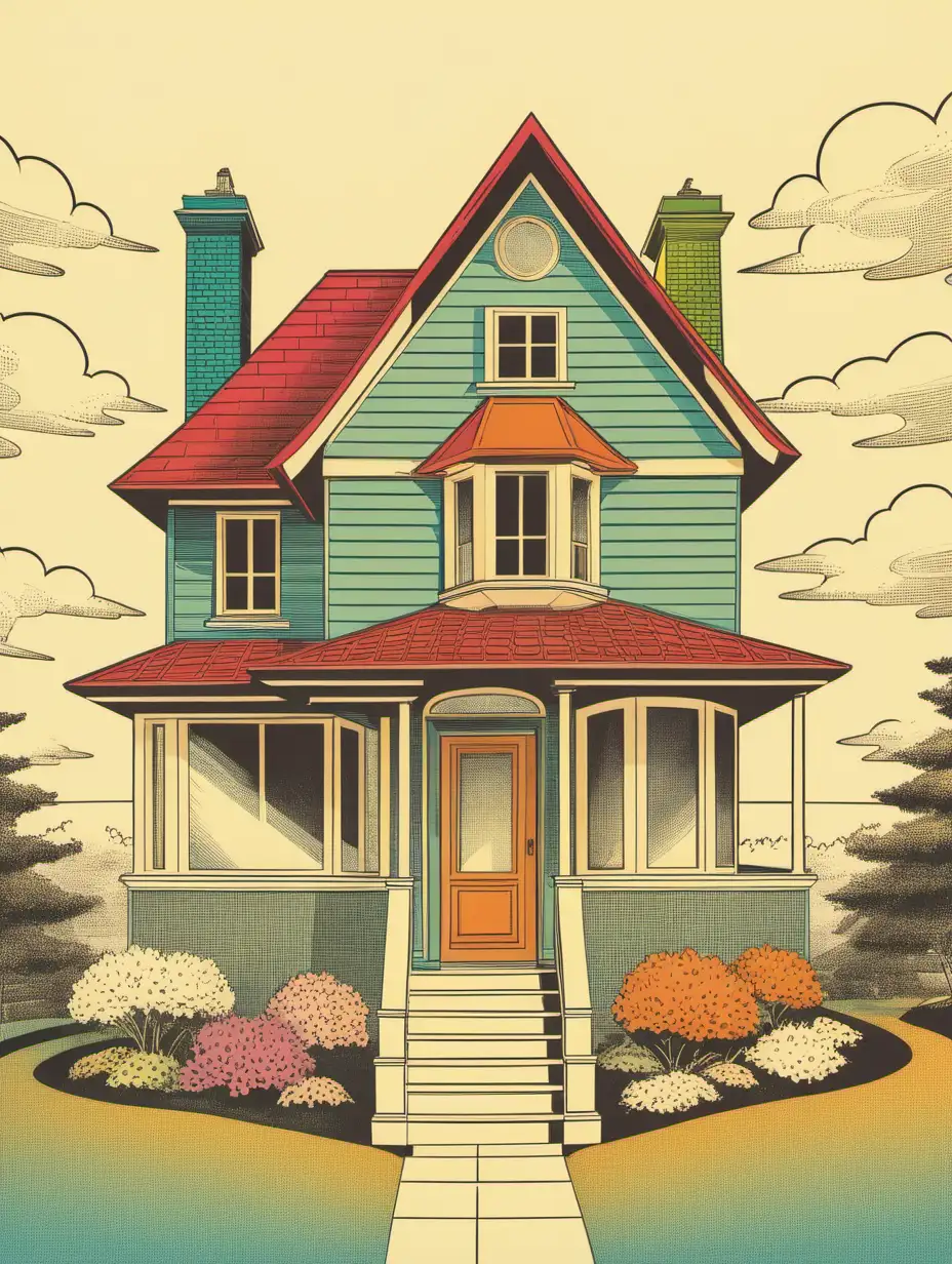 retro house with a color page
