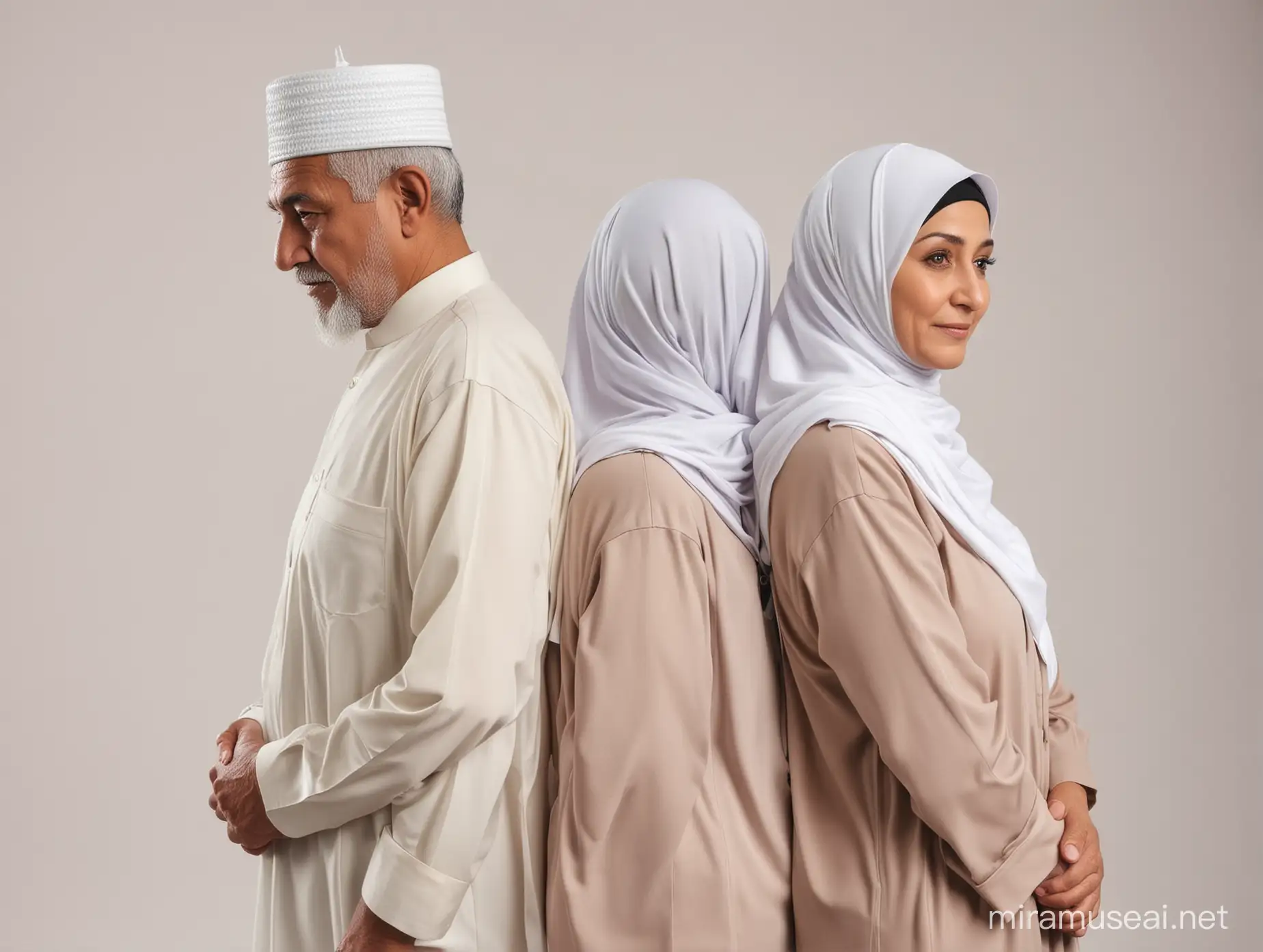 Elderly Muslim Grandparents in Traditional Attire Facing Away