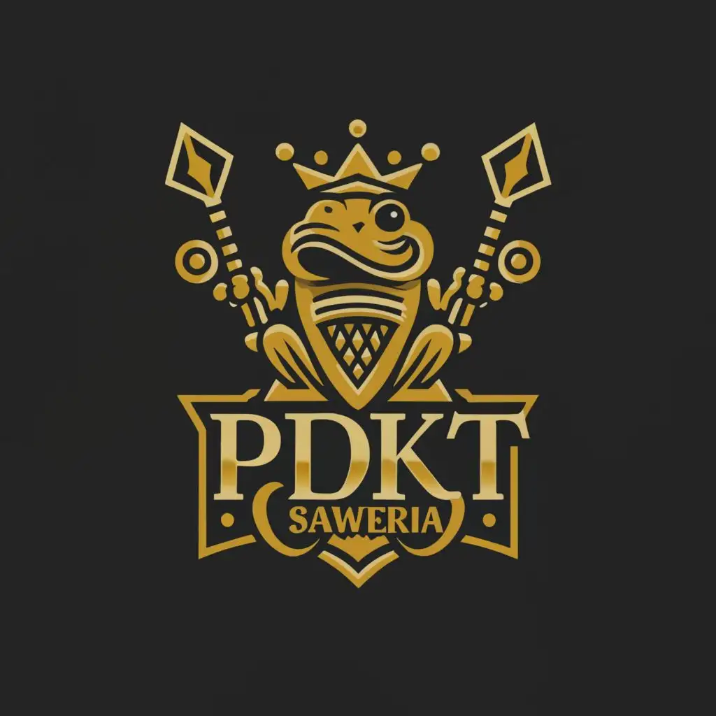 a logo design,with the text "PDKT
King Saweria", main symbol:frog,complex,clear background