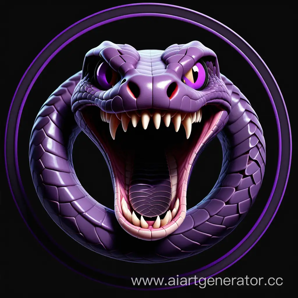 чёрный фон изображён фиолетов ый круг а в кругу шипящяя злая голова змеи