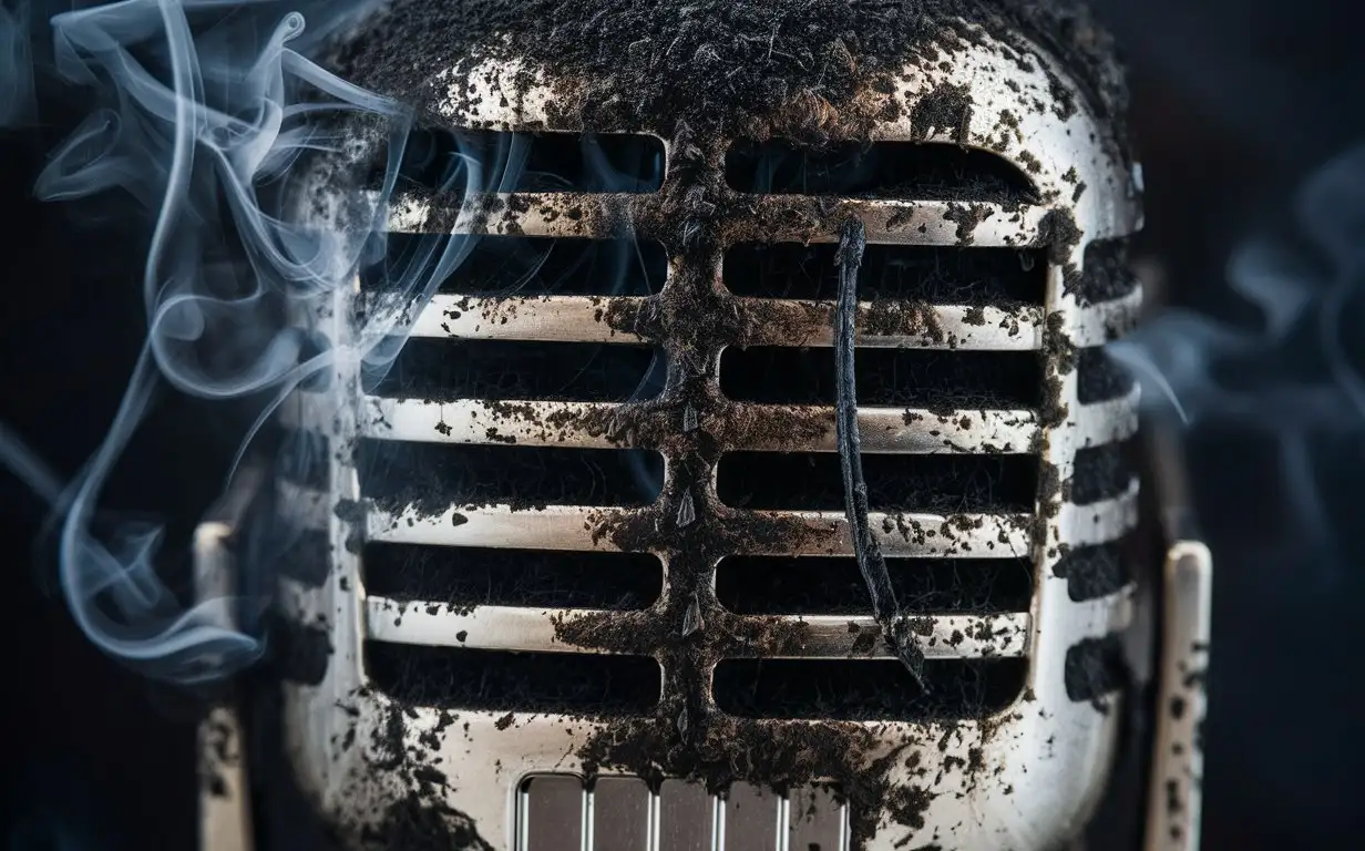 Microphone-Affected-by-Smoke-Damage-Vintage-Recording-Equipment