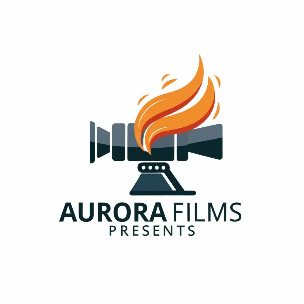 a logo design,with the text 'aurora films presents', main symbol:video camera  in fire,Moderate,clear background