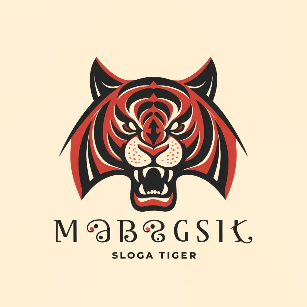 a logo design,with the text 'Mabagsik', main symbol:Red tiger,complex,be used in Religious industry,black background