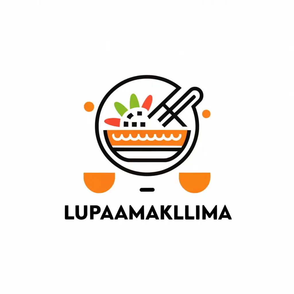 a logo design,with the text "lupamakanlima", main symbol:The food is on the plate and there are drinks beside it,Minimalistic,clear background