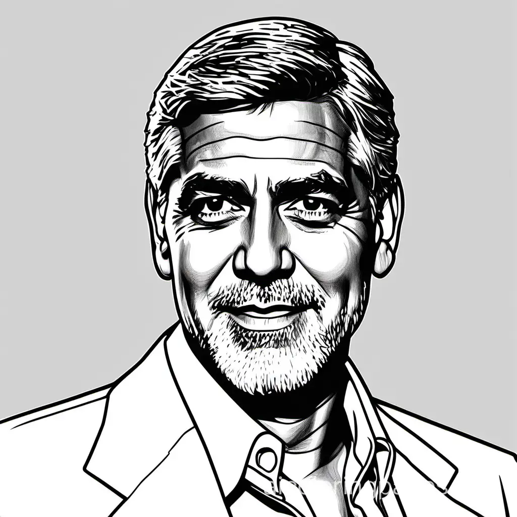 George Clooney
, Coloring Page, black and white, line art, white background, Simplicity, Ample White Space. The background of the coloring page is plain white to make it easy for young children to color within the lines. The outlines of all the subjects are easy to distinguish, making it simple for kids to color without too much difficulty