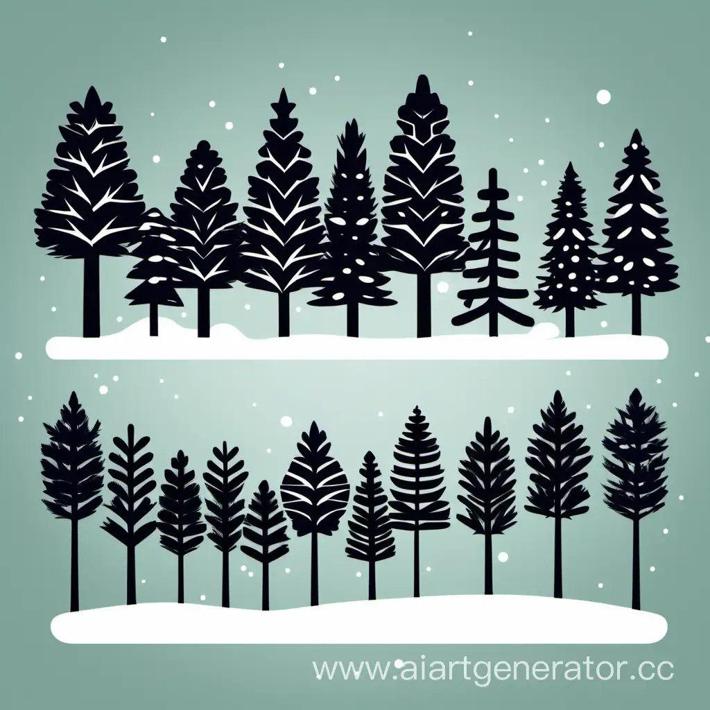 иконки, небольшие силуэтные изображения зимнего леса: несколько деревьев, выстроенных в ряд