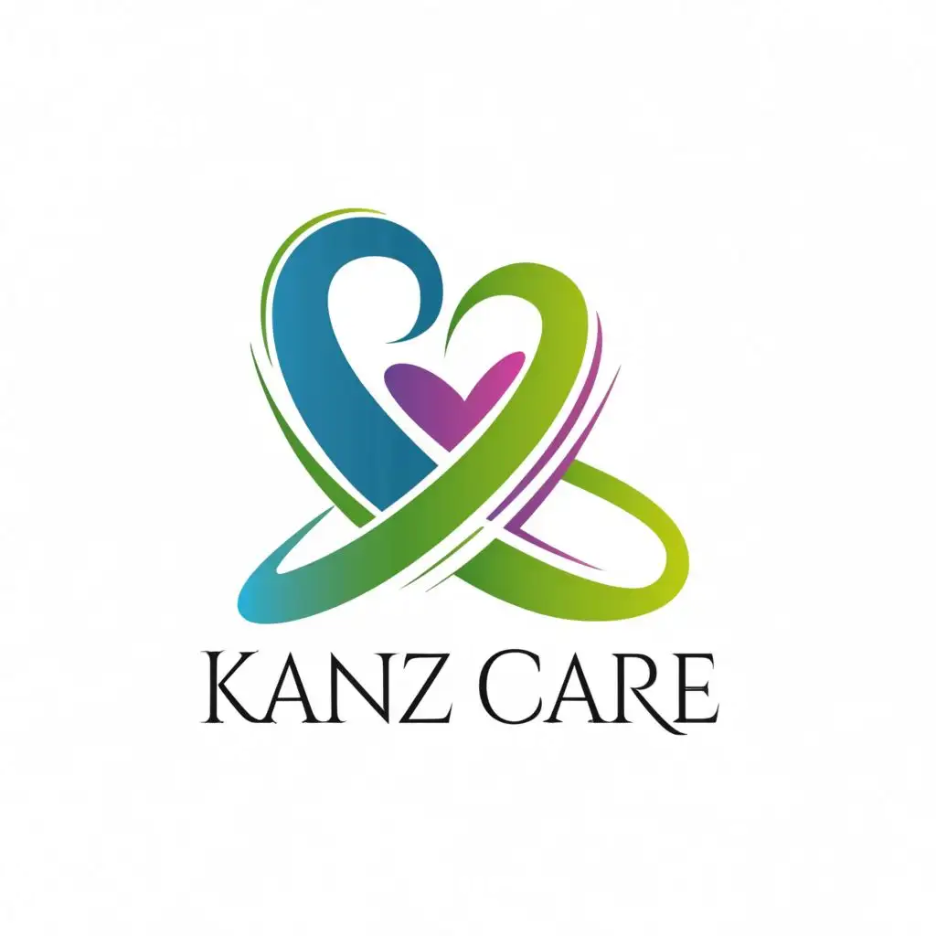 logo, hugging and compassion modern, with the text "Kanz Care", typography