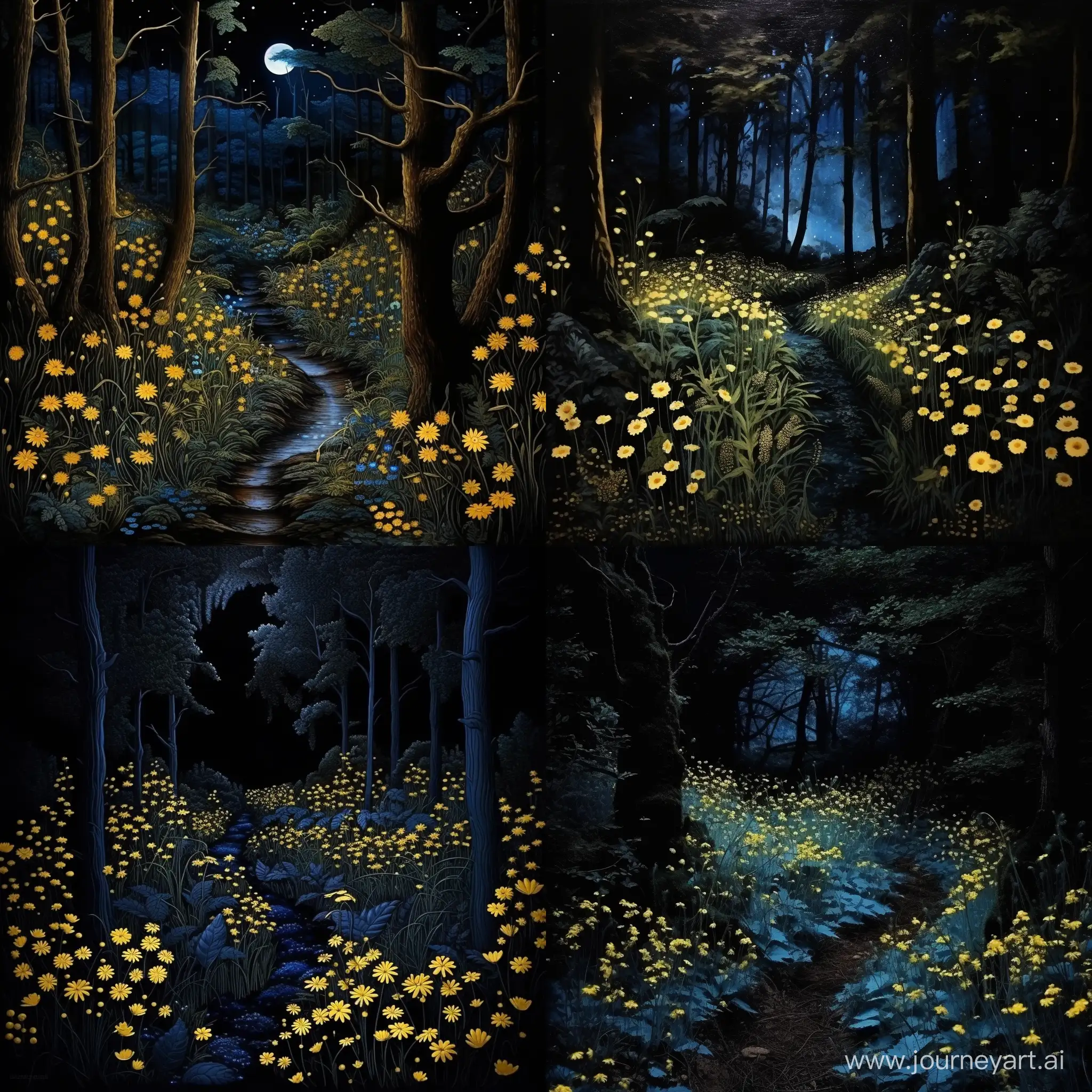 Enchanting-Midnight-Stroll-Mystical-Black-Forest-Path-with-Vibrant-Flora