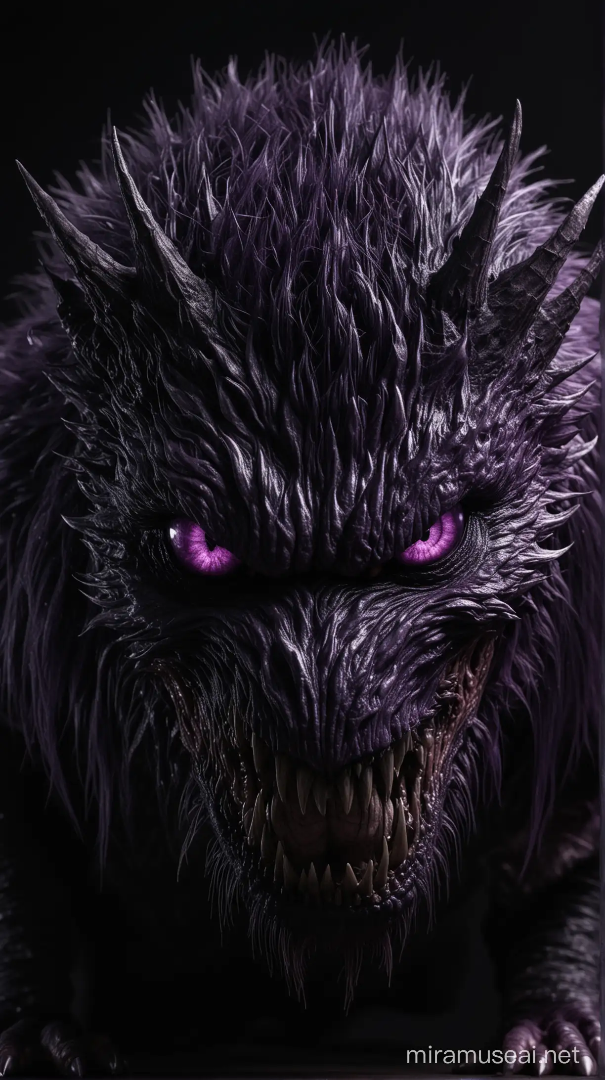 Menacing Predator with Intense Purple Eyes in Eerie Darkness