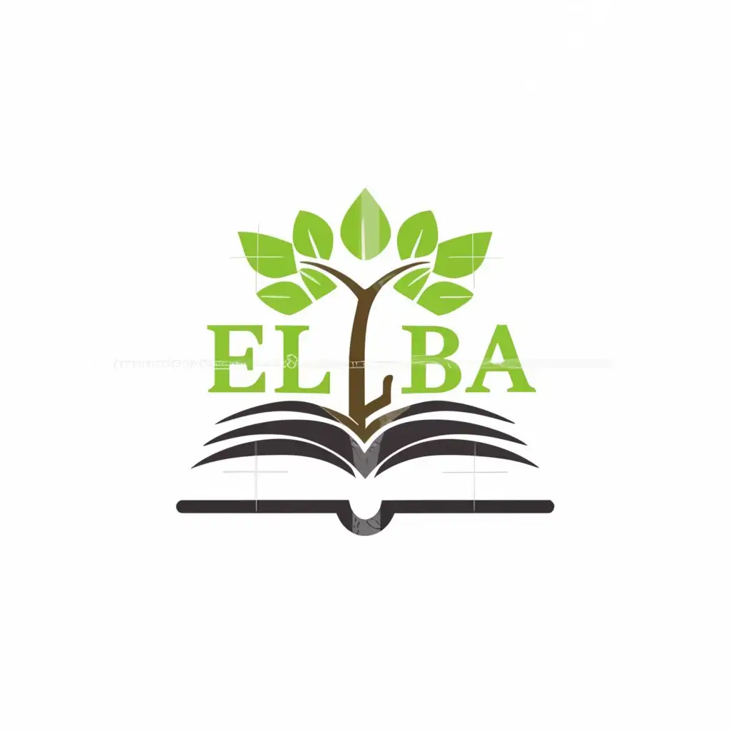 a logo design,with the text "Elba", main symbol:tree, 9 leaves, book,Moderate,be used in Education industry,clear background