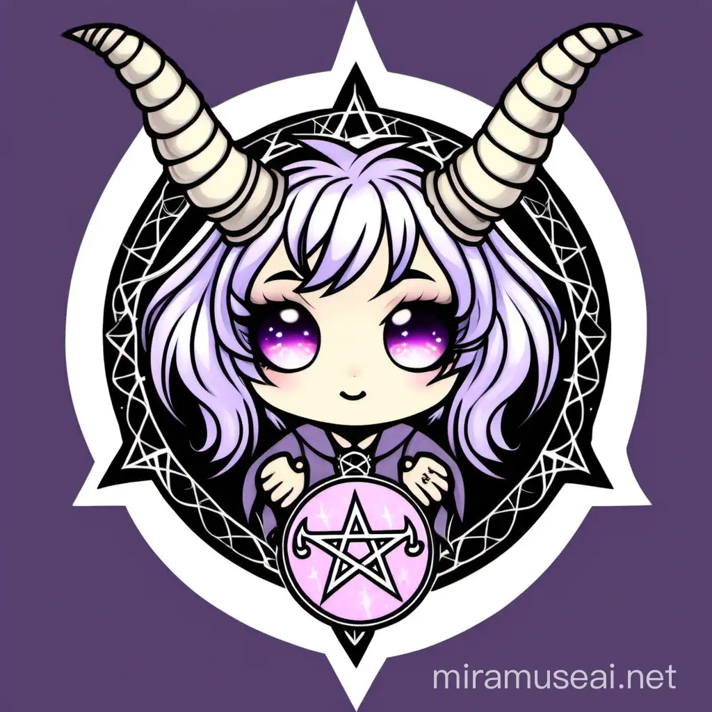 Adorable Chibi Pastel Goth with Baphomet Goat Head and Pentagram Planchette