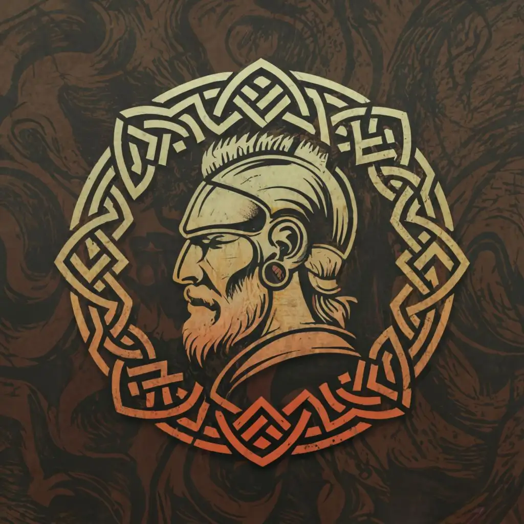 a logo design,with the text "I", main symbol:An image of a Viking warrior in profile, surrounded by Nordic ornamentation and runes, with a stylistic approach of detailed vector art. Logo area - circle,Moderate,be used in Sports Fitness industry,clear background