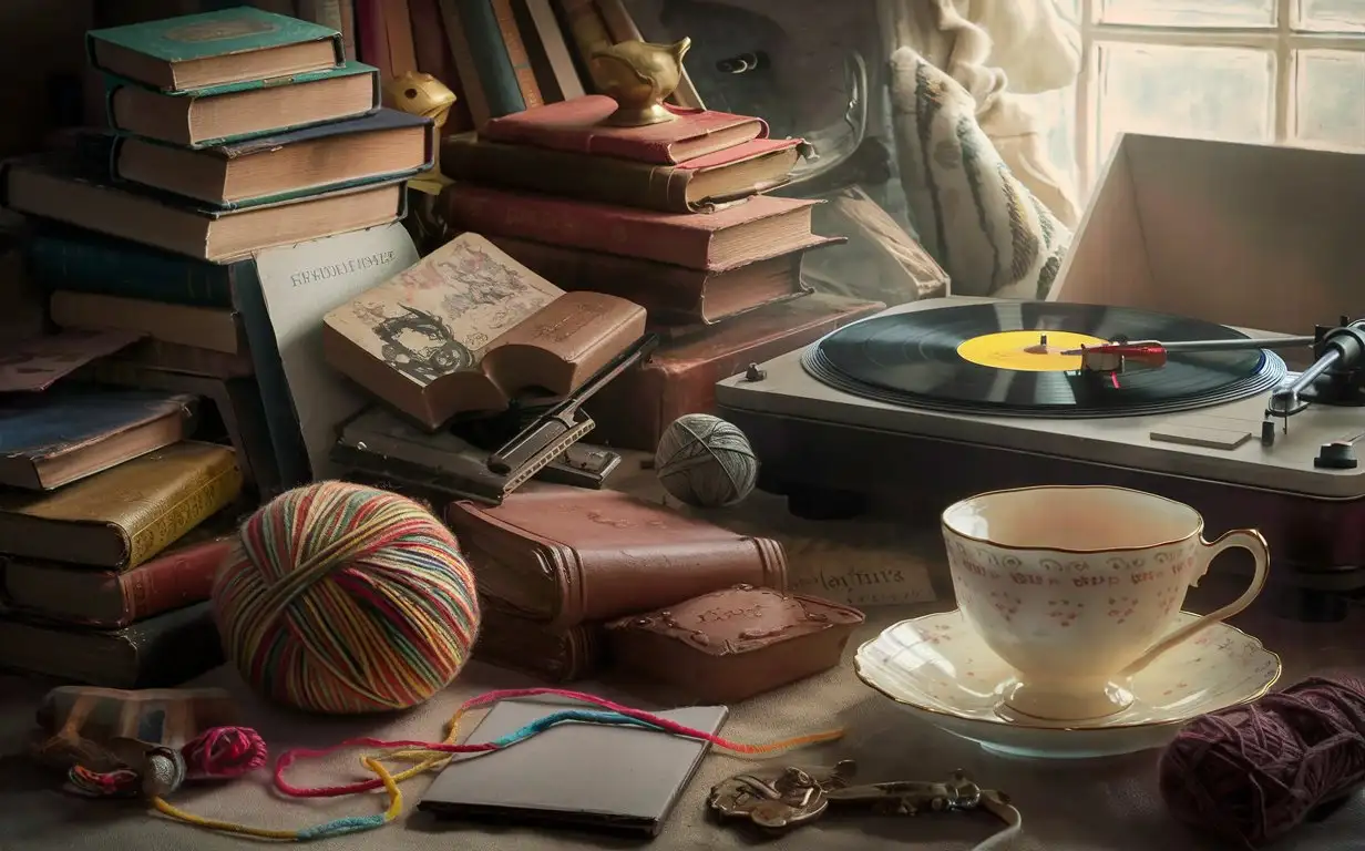 Vintage-Vibes-Books-Vinyl-Player-Yarn-and-Tea-Cup