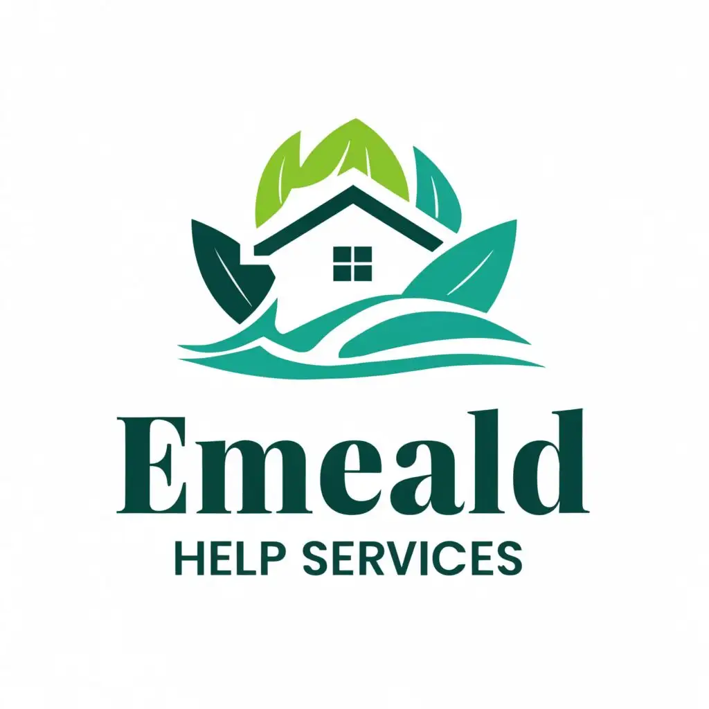 a logo design,with the text "Emerald Help Services", main symbol:Home + Grass + Water

,Moderate,be used in Home Family industry,clear background