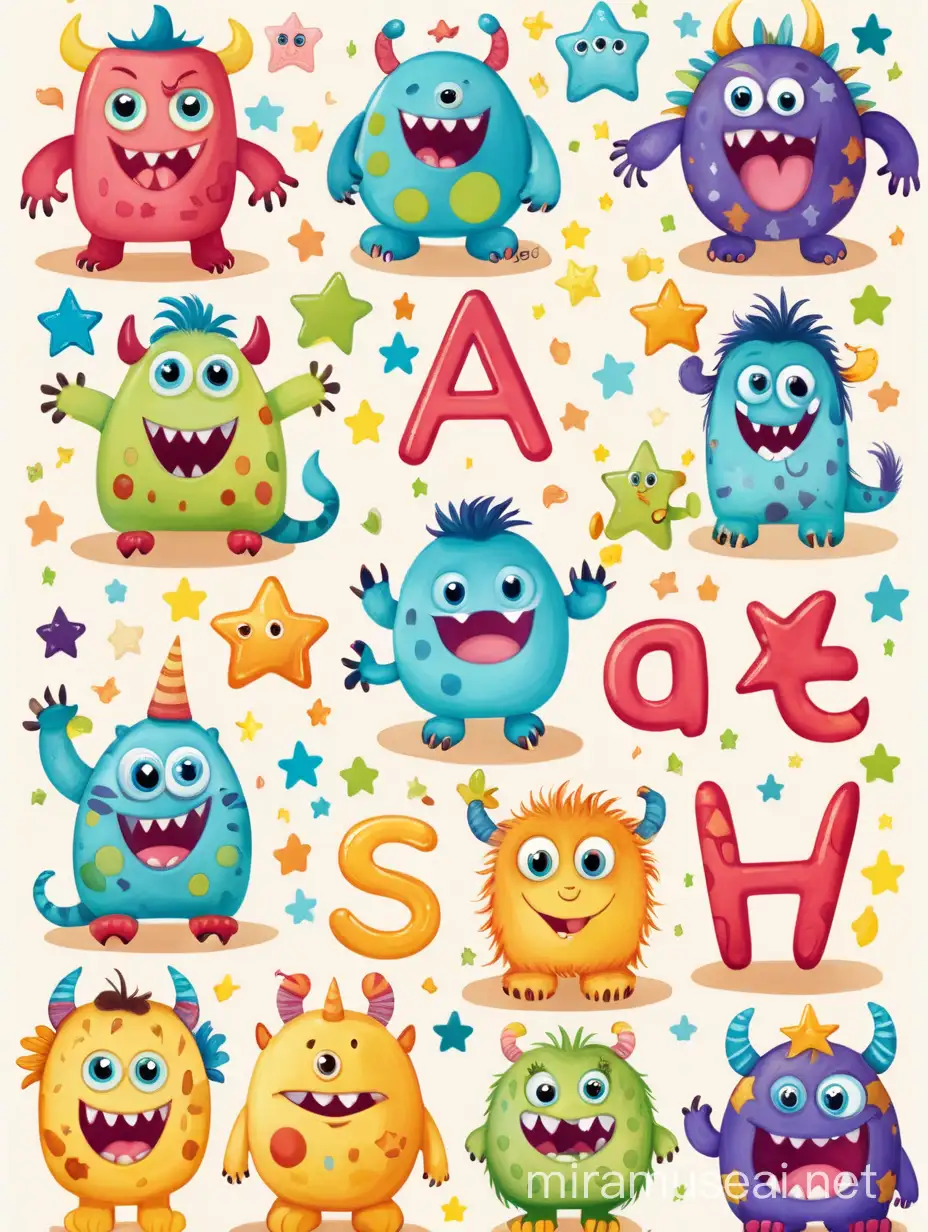 Alphabets cute and for young children between 3-6 years using stars monster 