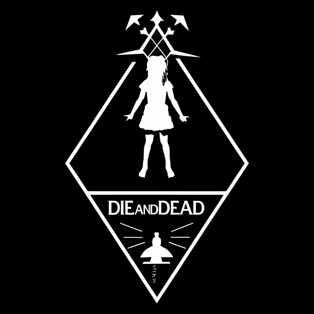 logo, Black colored triangle with a silhouette of a black colored girl inside, with the text "Die And Dead", typography