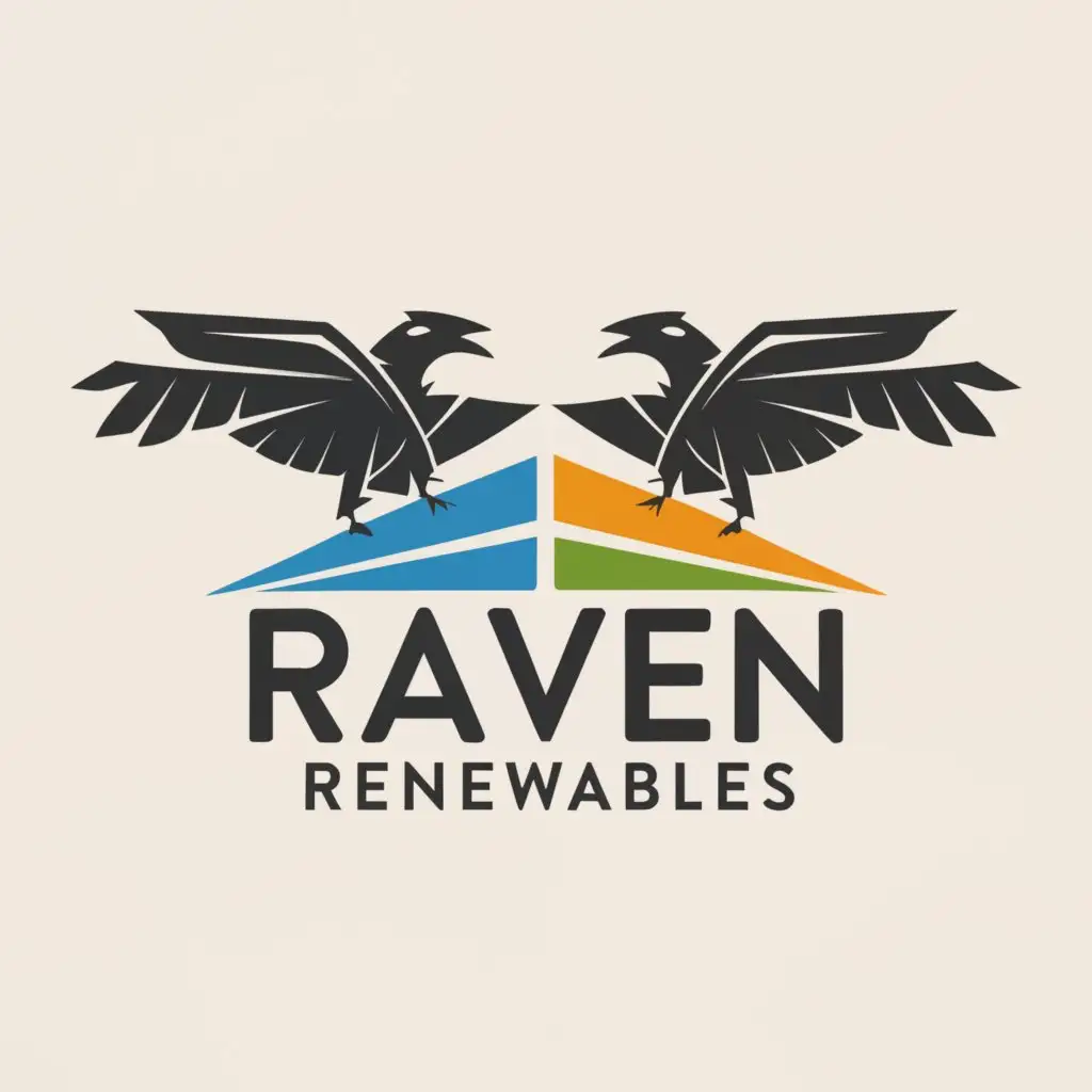 a logo design,with the text "Raven Renewables", main symbol:two ravens dancing in front of a solar panel array,Moderate,be used in Construction industry,clear background