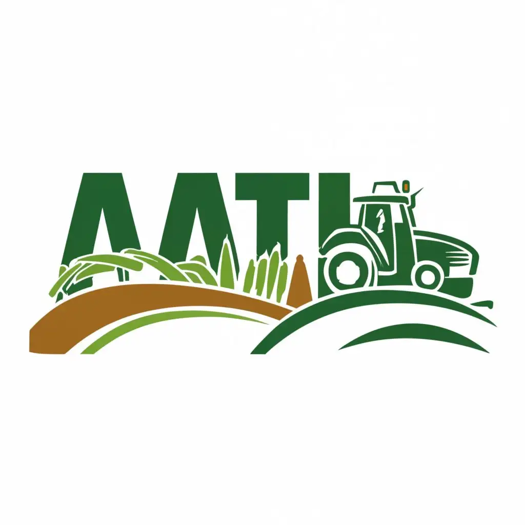 logo, tractors and crops irrigation, with the text "AATI", typography