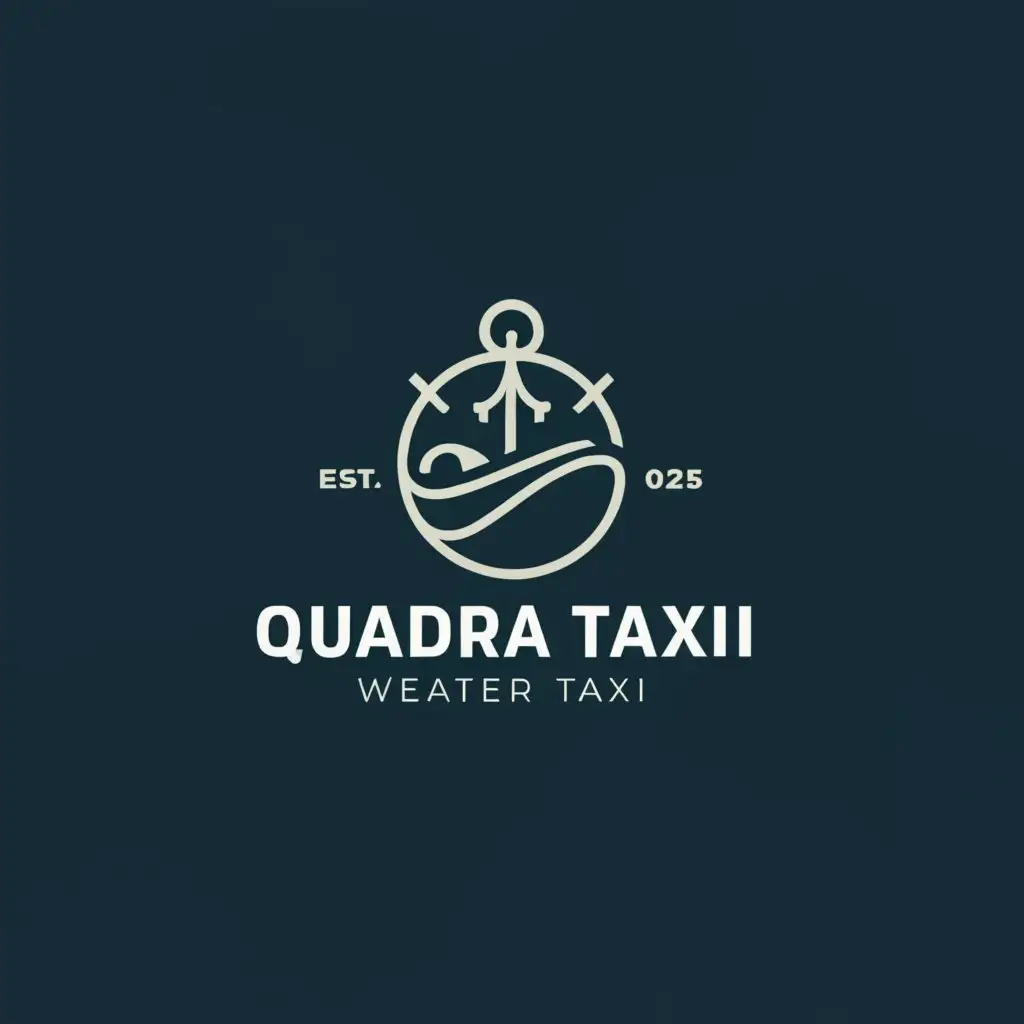 a logo design,with the text "QUADRA WATER TAXI", main symbol:Could include drawing of boat as picture attached, boat anchor,,Minimalistic,clear background