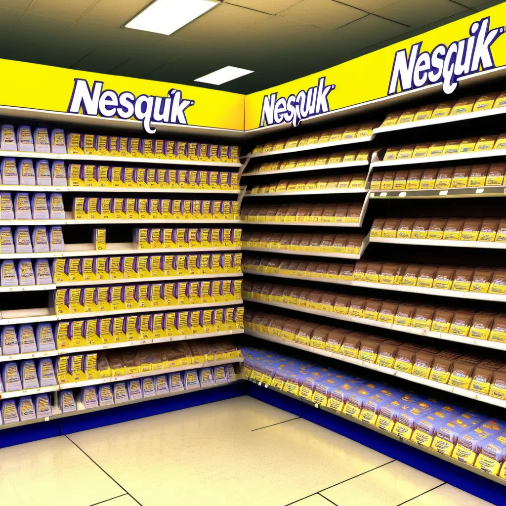 Busy Cocoa Aisle in 2000s Supermarket with Nesquik Boxes