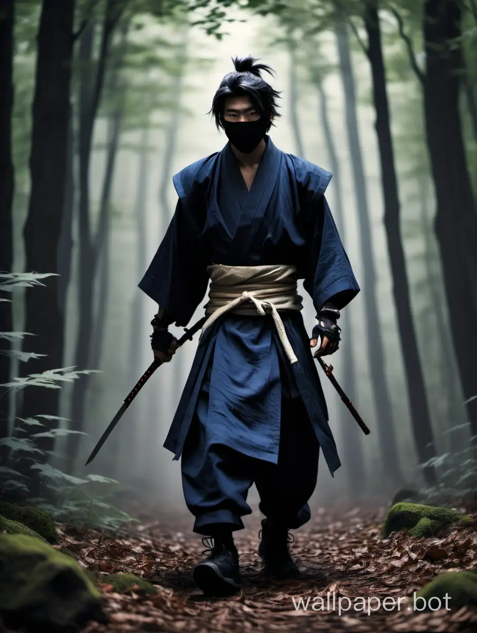 A 22 year old male ronin wandering in the forest walking towards you