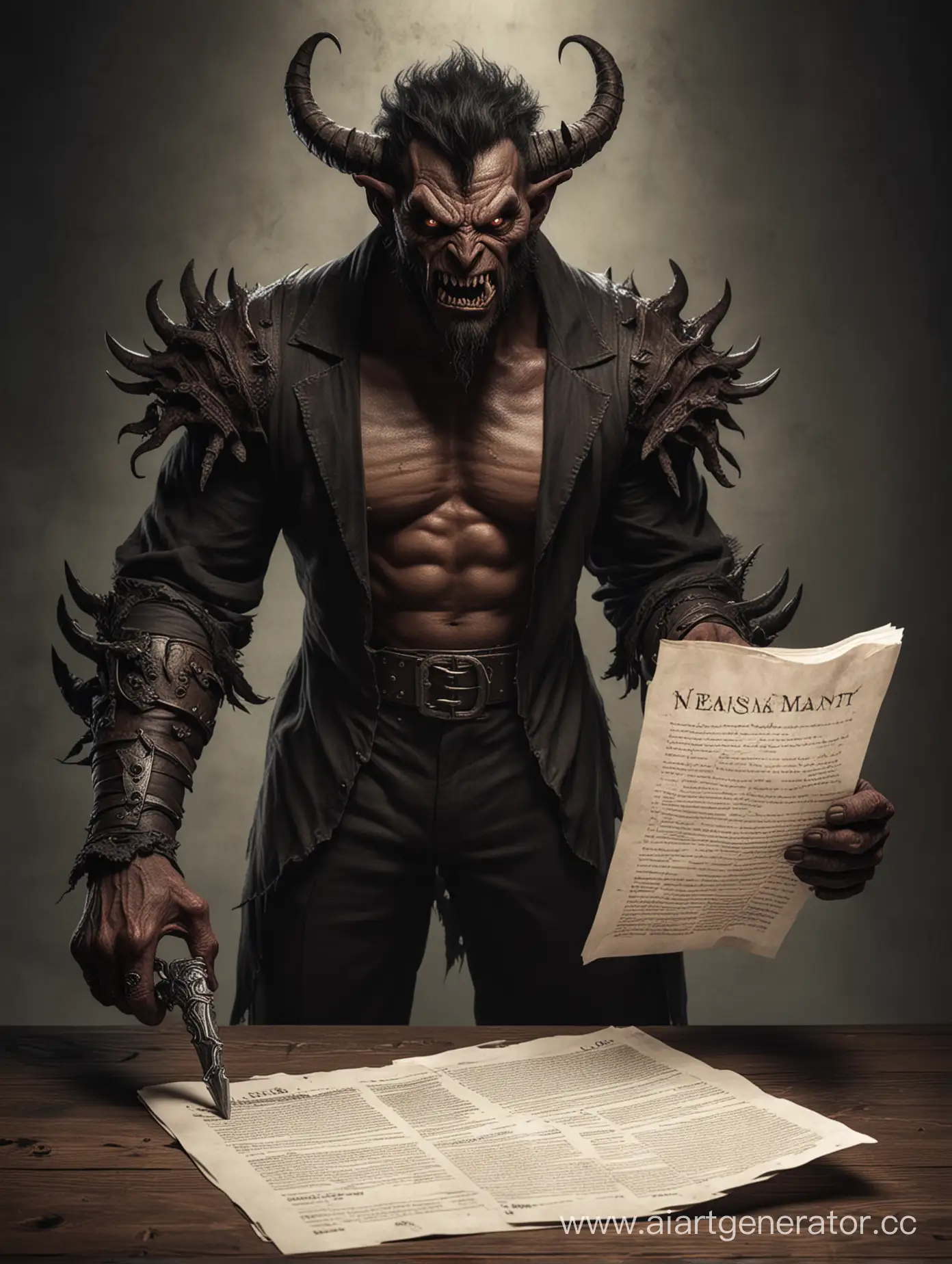 Мужчина-демон с контрактом в руках