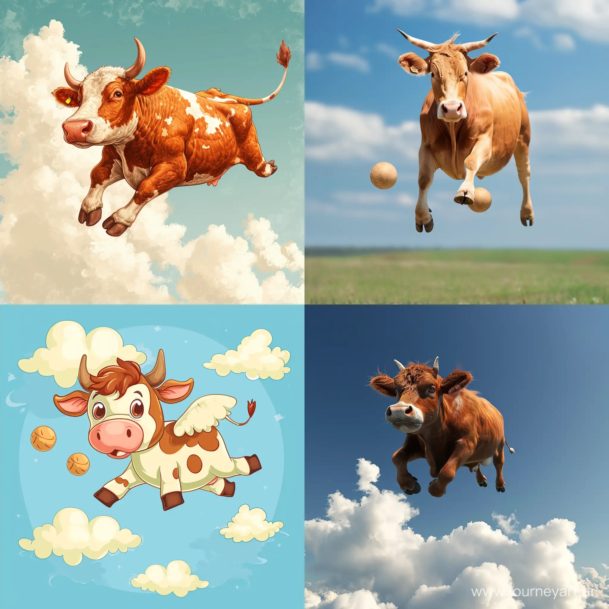Flyimg cow with big balls