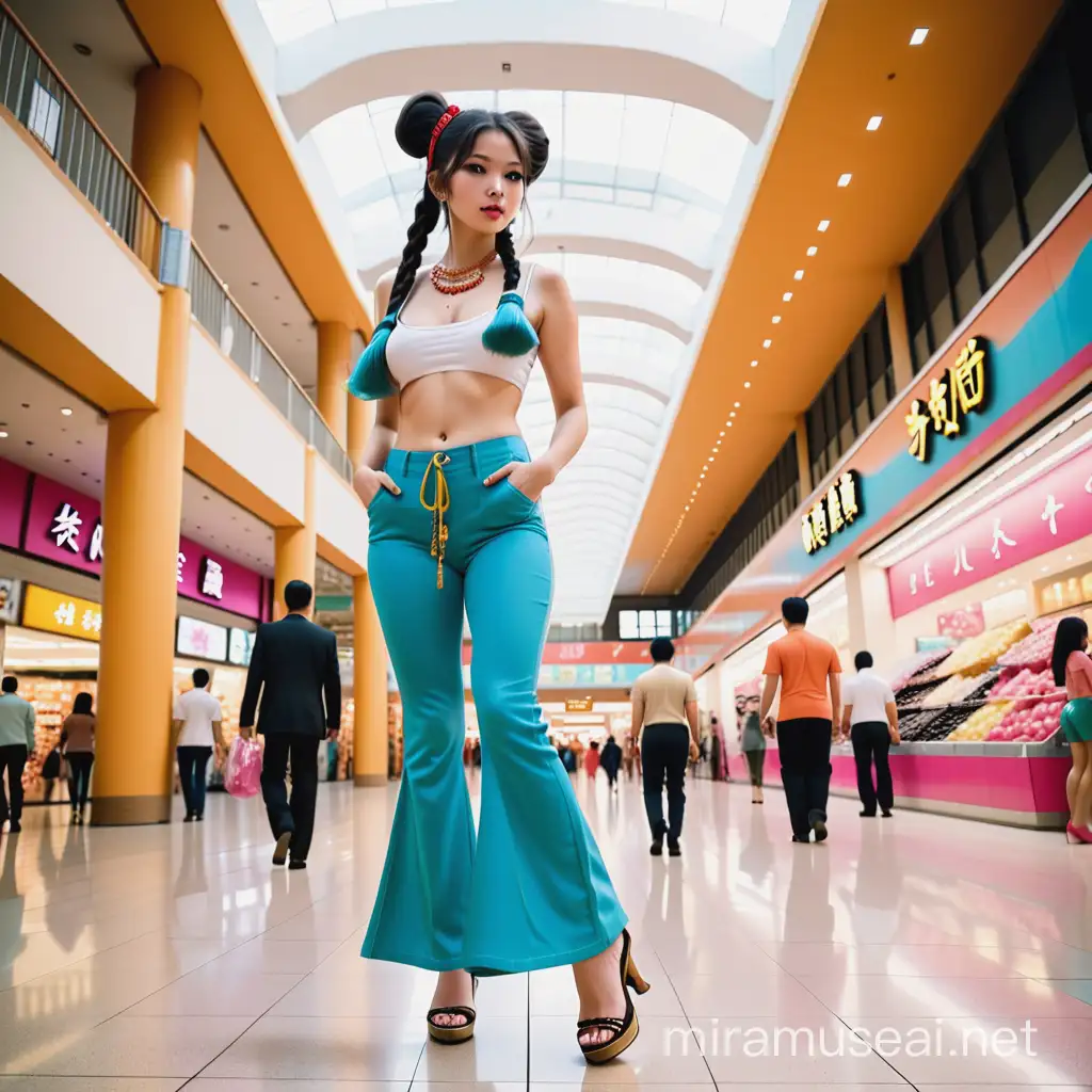 Stylish Egyptian and Chinese Women Stroll in Vibrant Shopping Center