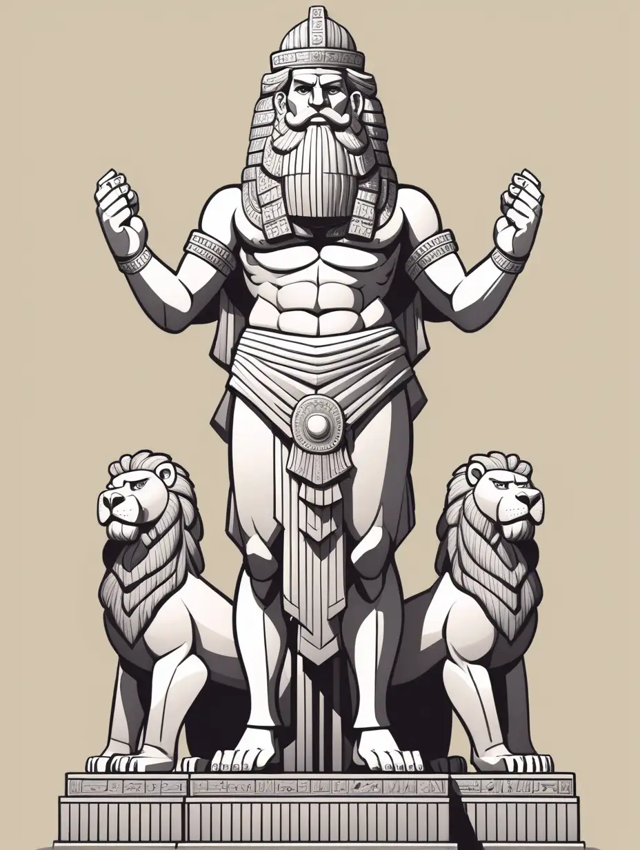 Cartoon Giant Statue of Babylon Standing with Arms Crossed