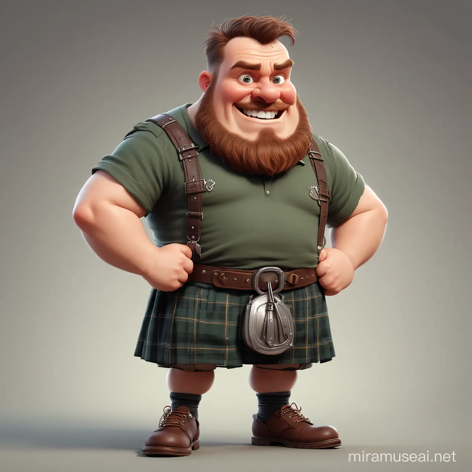 A wee heavy scottish guy, in cartoon style